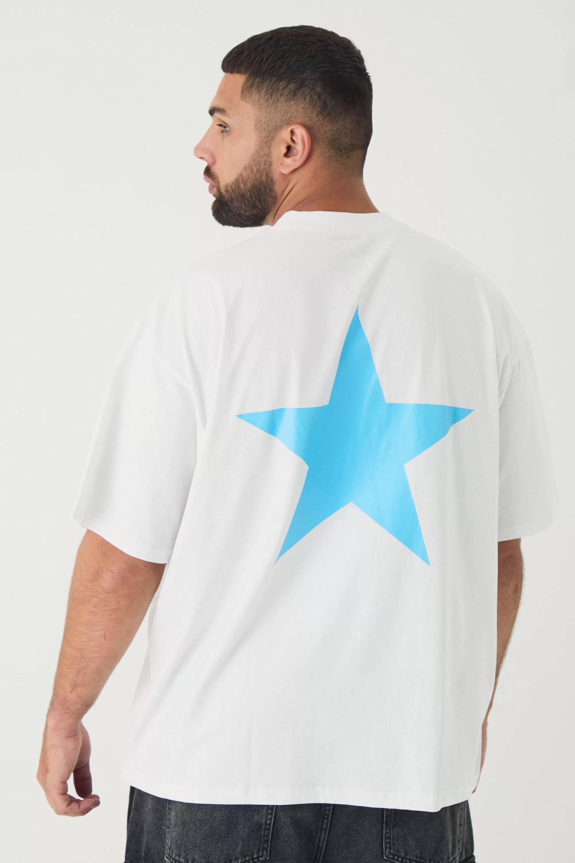 boohooMAN Plus Oversized Extended Neck Star Print T-shirt | UK white Discount