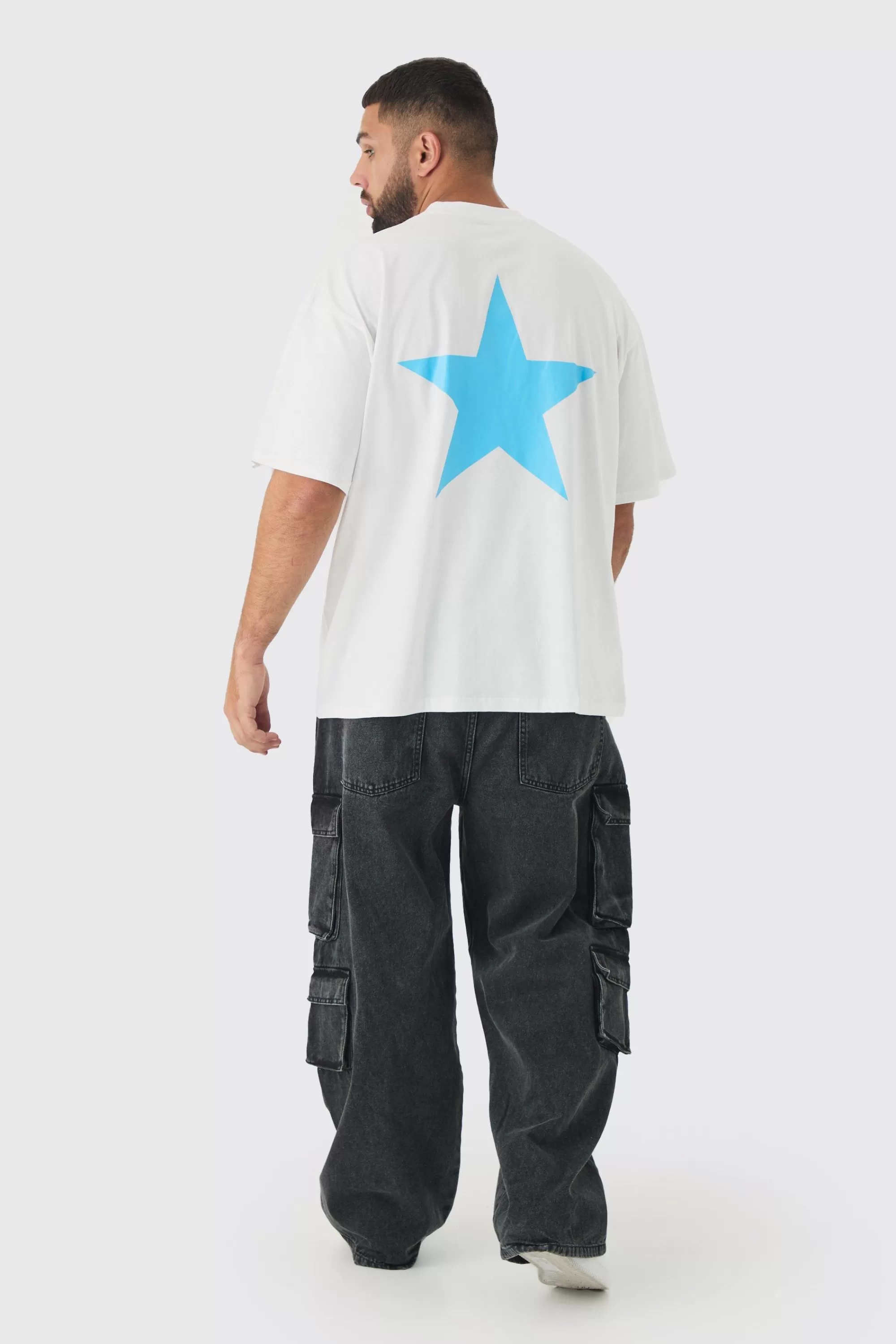 boohooMAN Plus Oversized Extended Neck Star Print T-shirt | UK white Discount