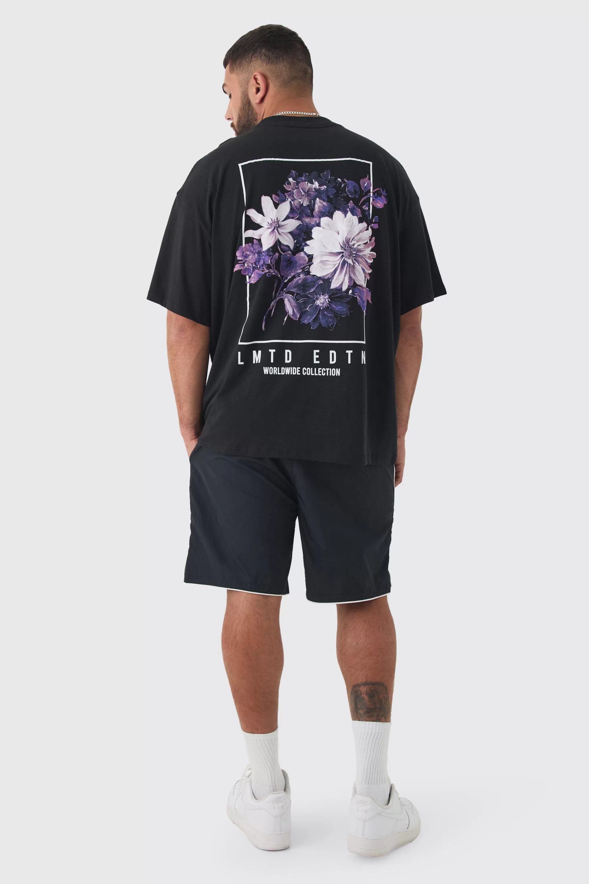 boohooMAN Plus Oversized Floral Back Graphic T-shirt | UK black Fashion