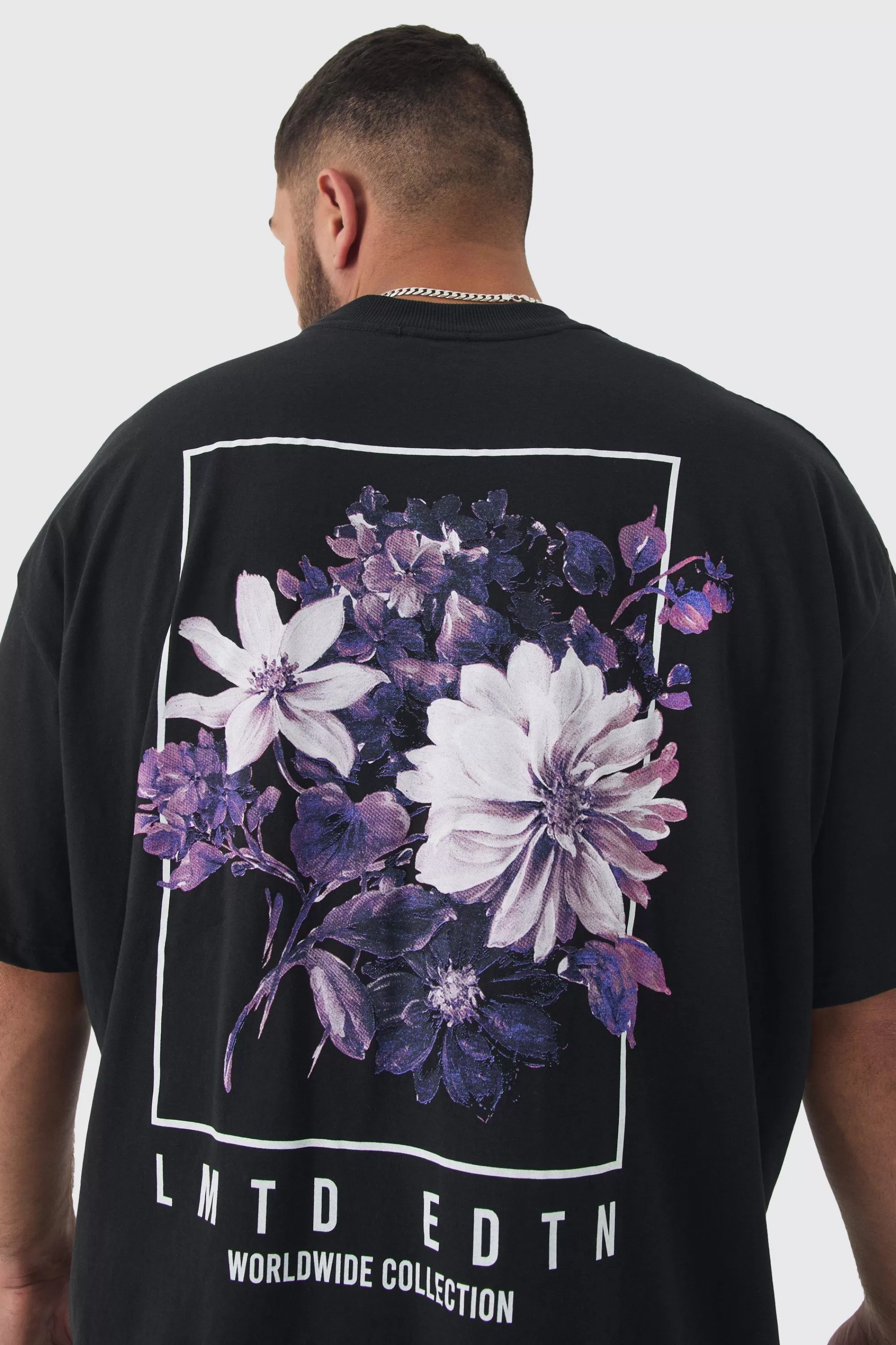 boohooMAN Plus Oversized Floral Back Graphic T-shirt | UK black Fashion