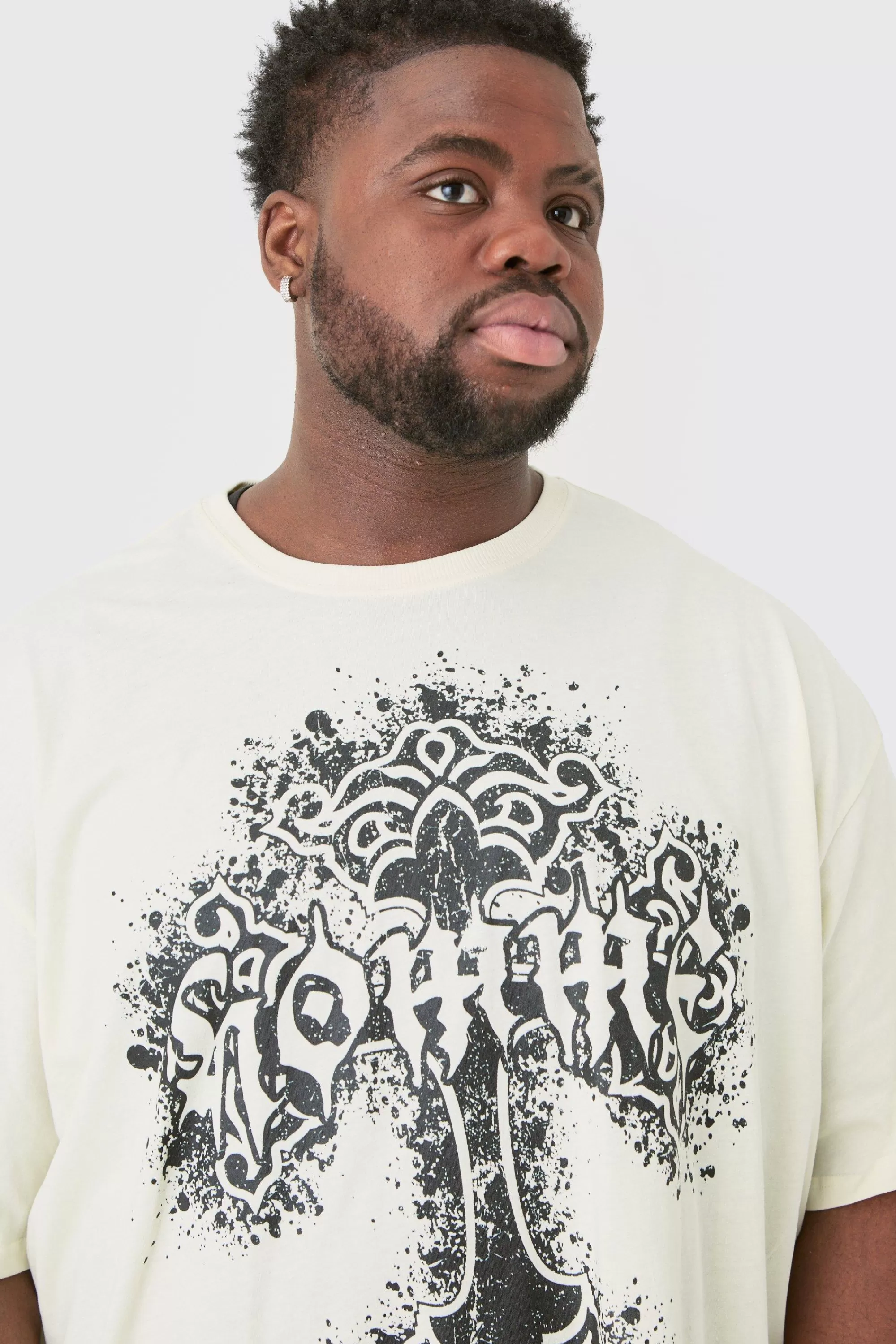boohooMAN Plus Oversized Homme Cross Front & Back Print T-shirt | UK ecru Hot