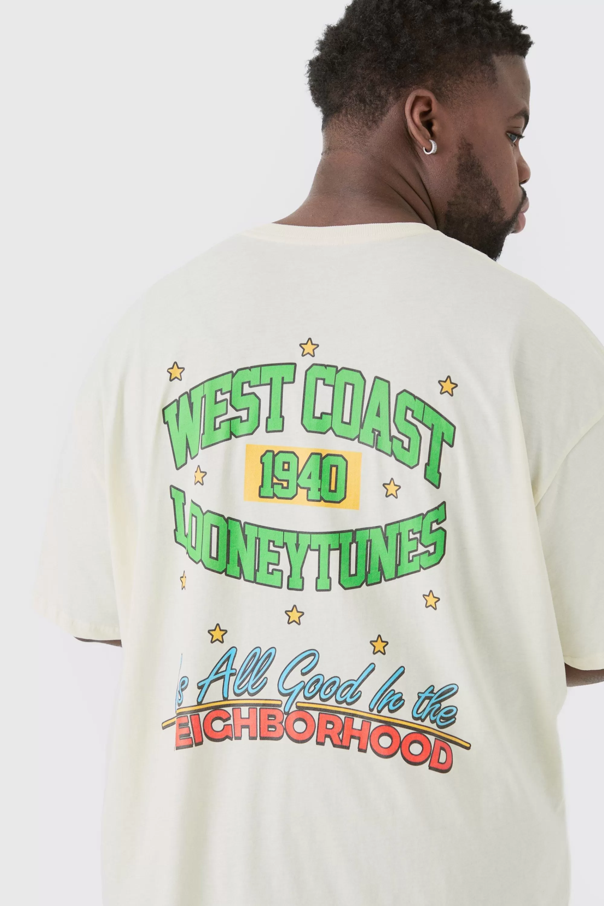 boohooMAN Plus Oversized Looney Tunes License T-shirt | UK ecru New