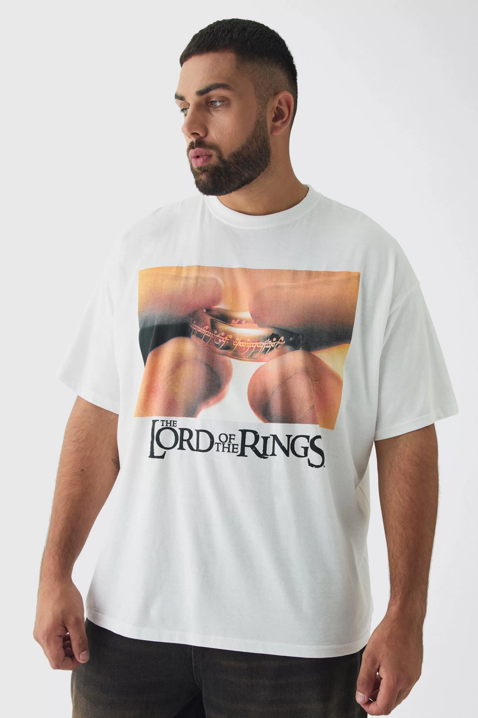 boohooMAN Plus Oversized Lord Of The Rings License Print T-Shirt | UK white Hot