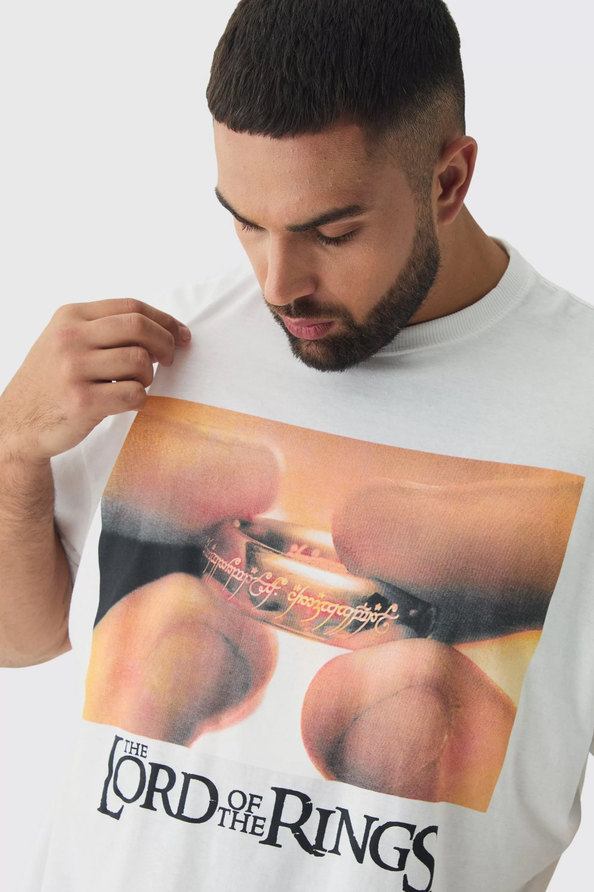 boohooMAN Plus Oversized Lord Of The Rings License Print T-Shirt | UK white Hot