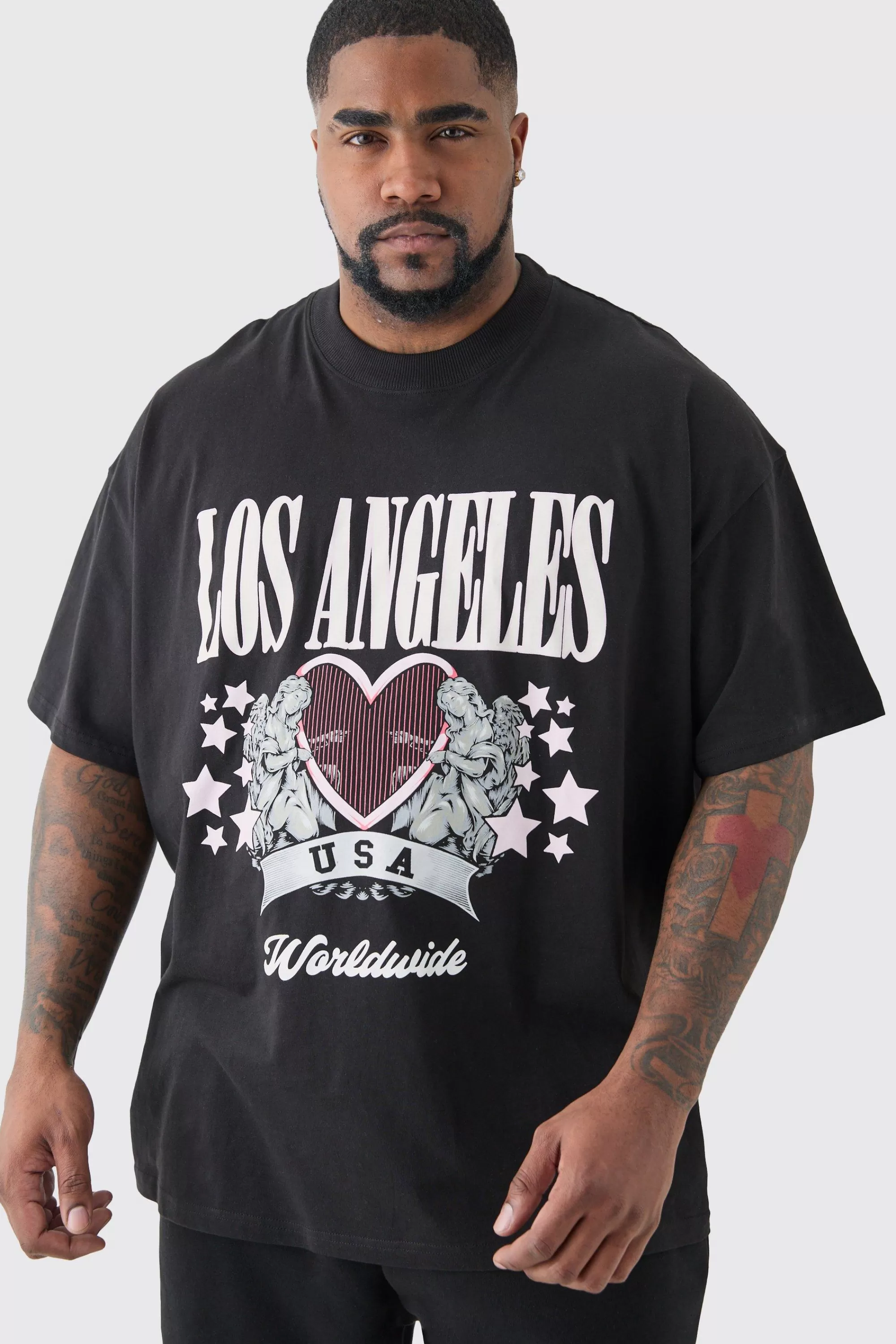 boohooMAN Plus Oversized Los Angeles T-shirt In | UK black Discount