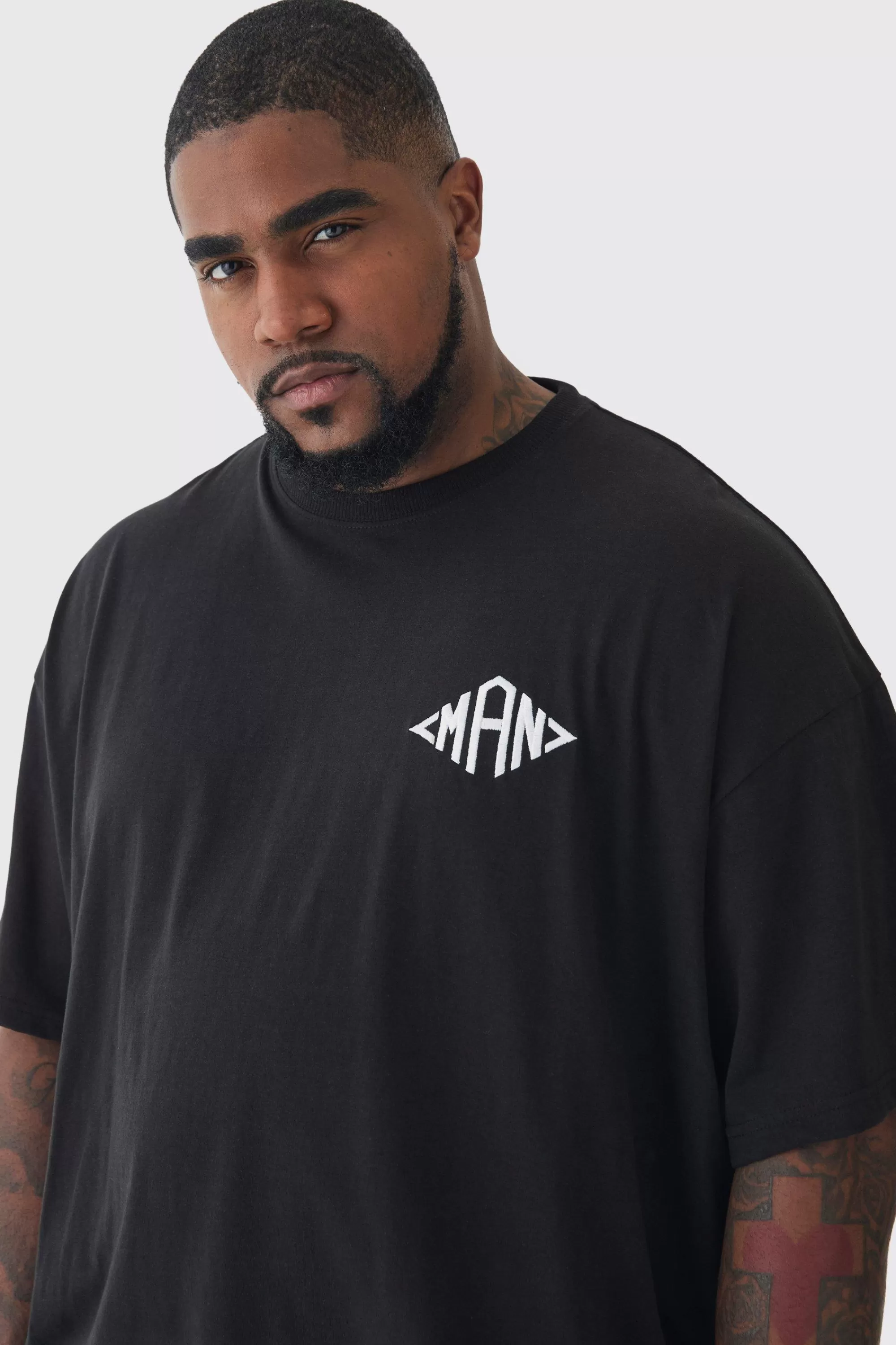 boohooMAN Plus Oversized Man Diamond Embroidered T-shirt In | UK black Hot