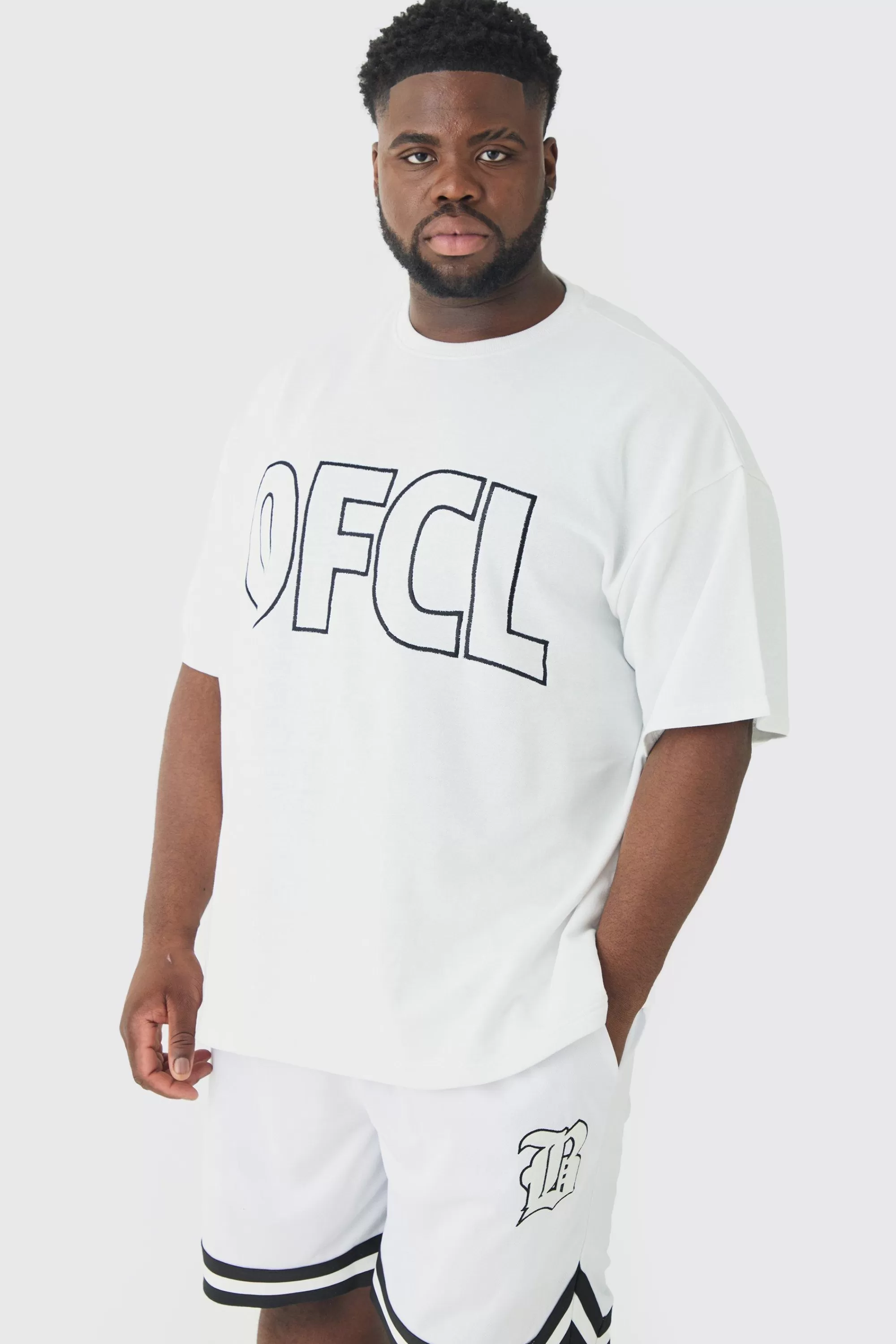 boohooMAN Plus Oversized OFCL Embroidered T-shirt | UK white Clearance