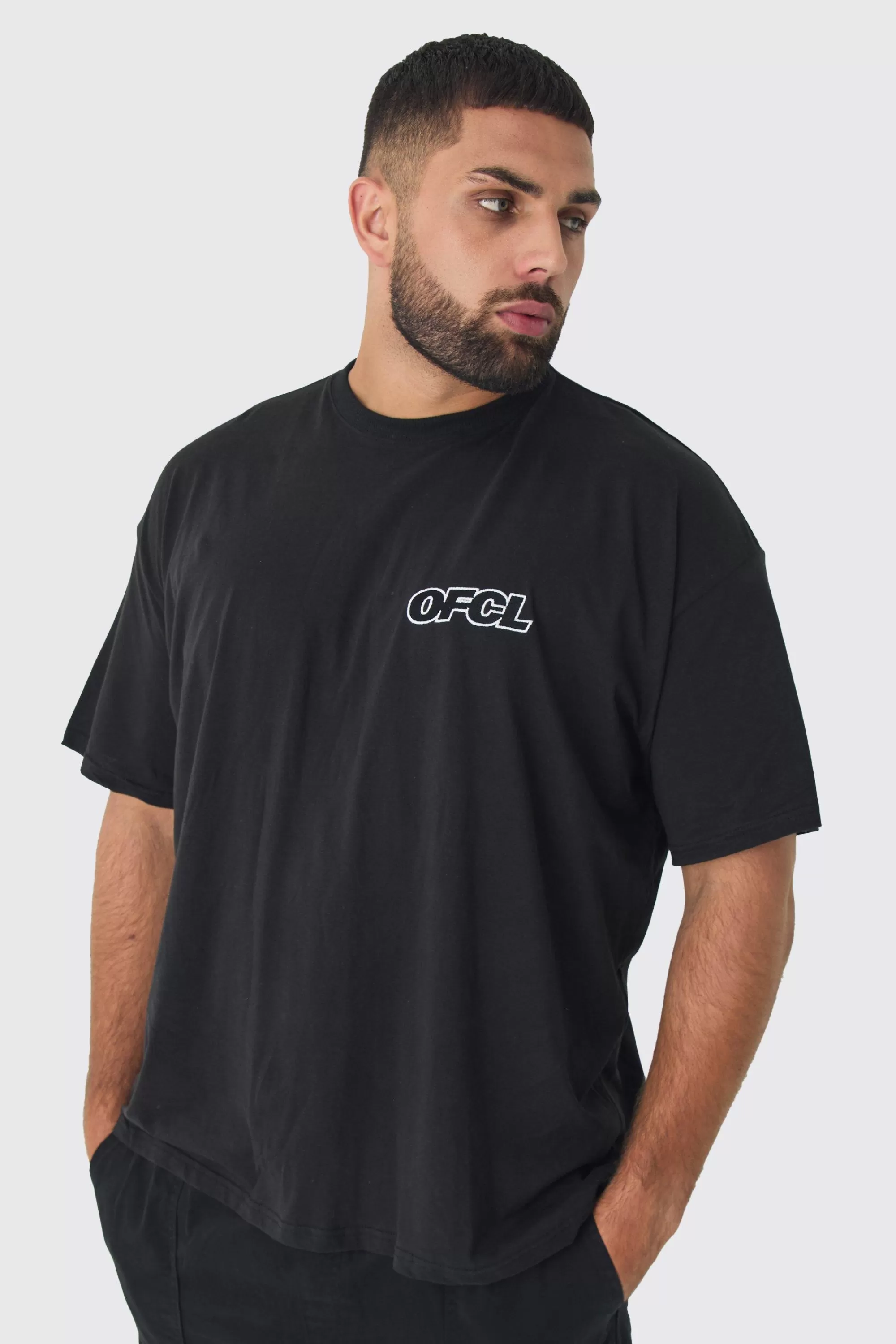 boohooMAN Plus Oversized Ofcl Embroidered T-shirt In | UK black Online