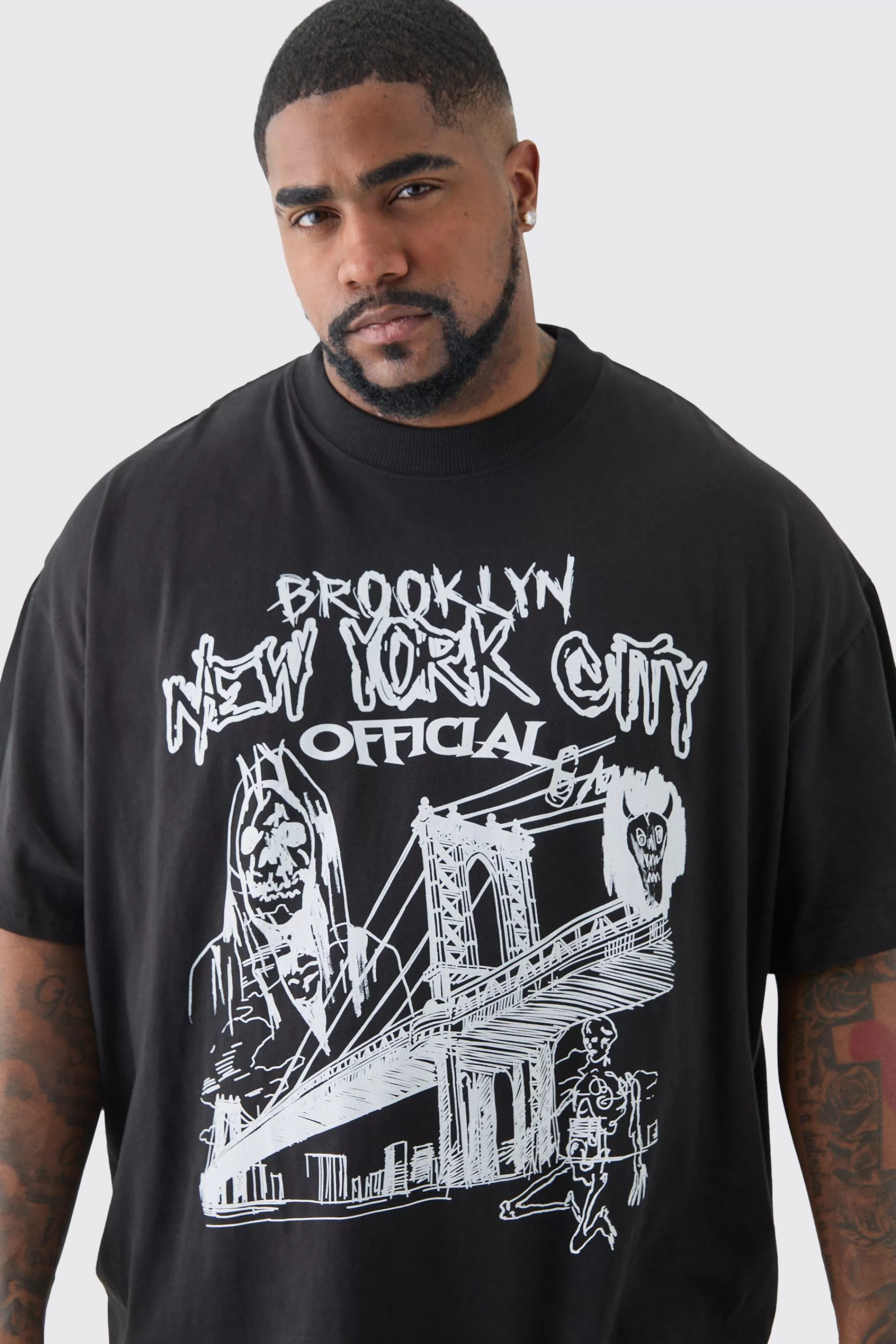 boohooMAN Plus Oversized Official City Print T-shirt | UK black Cheap