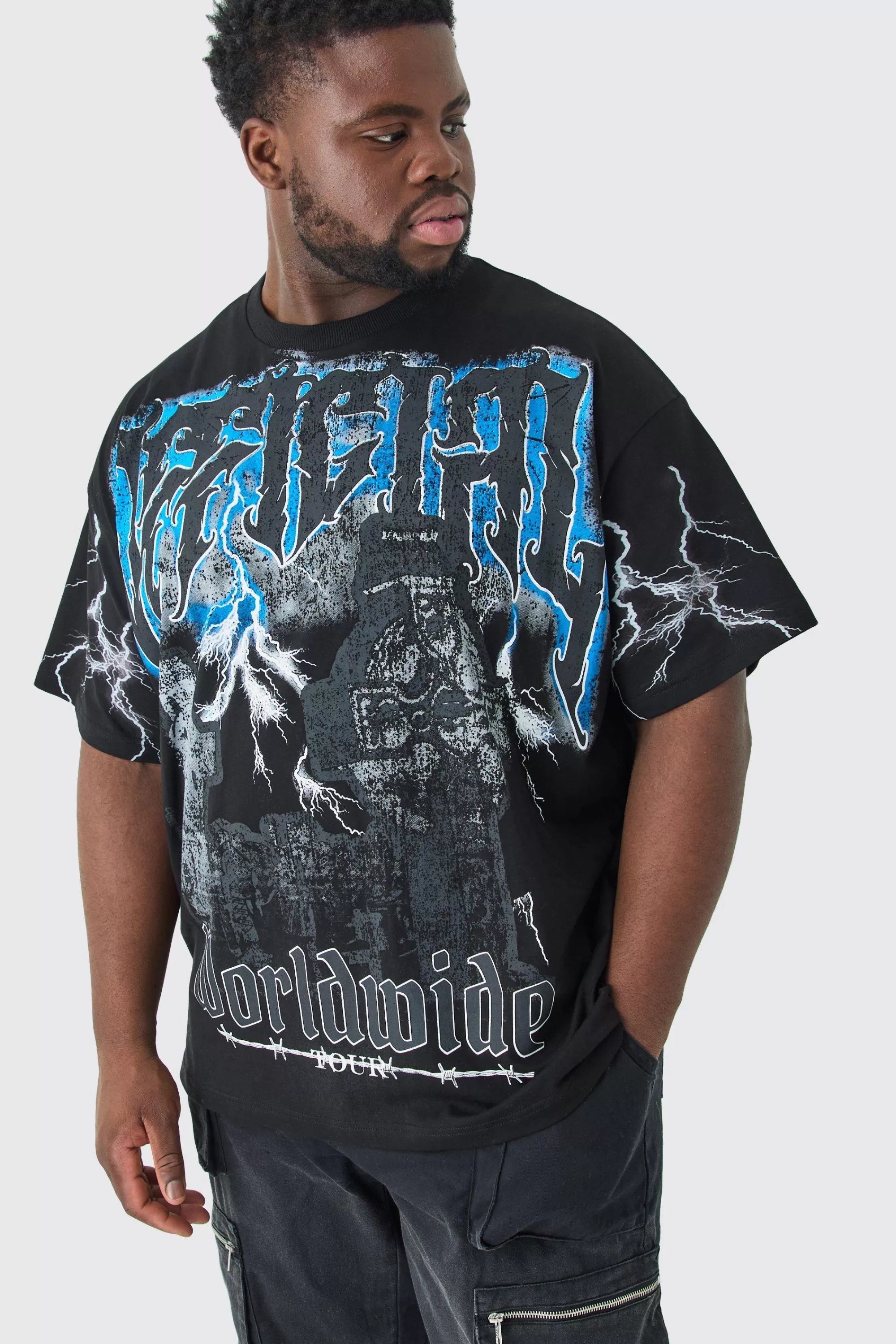 boohooMAN Plus Oversized Official Gravestone Graphic T-shirt | UK black Cheap