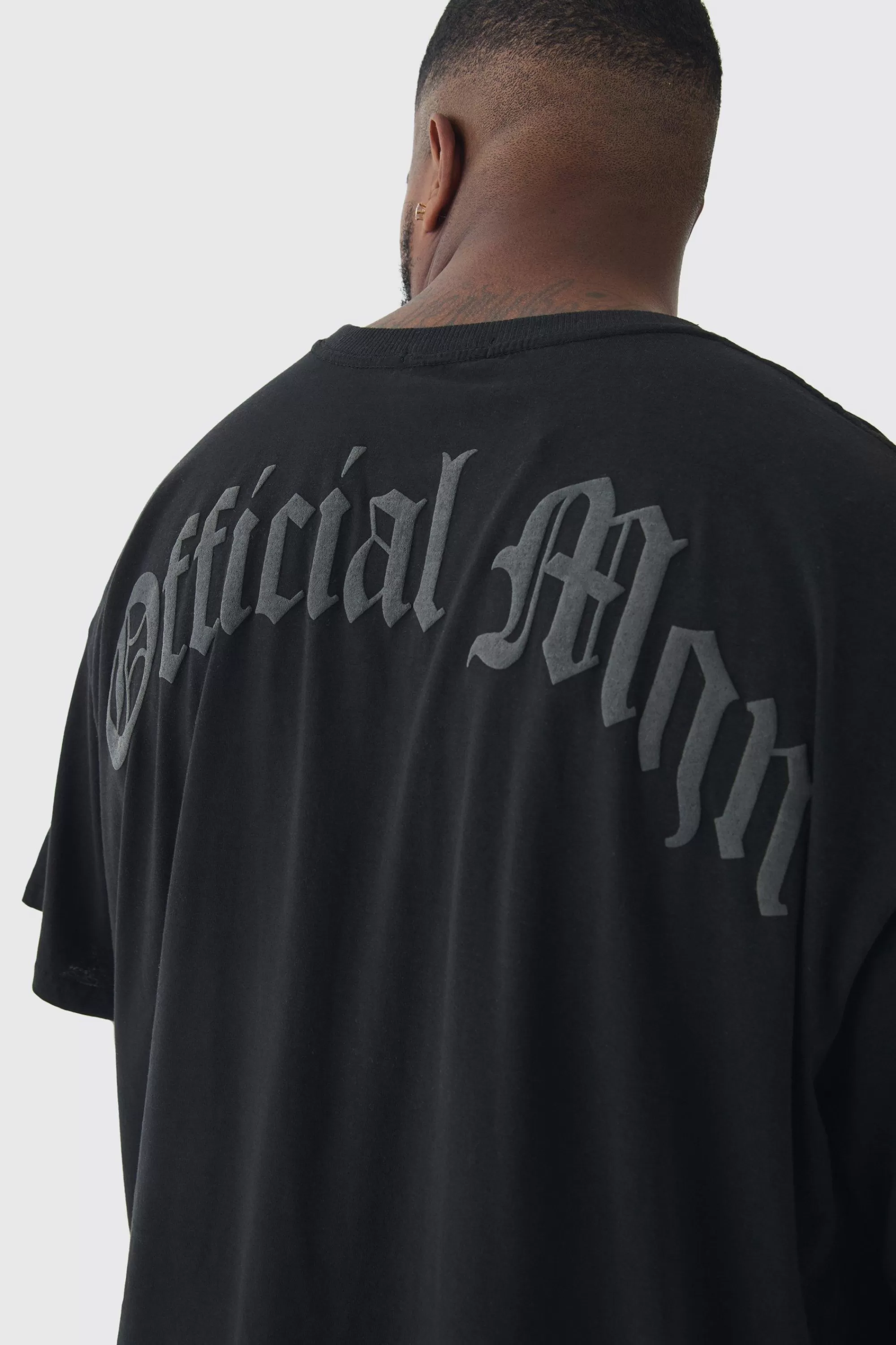 boohooMAN Plus Oversized Official Man Cross Puff Print T-Shirt | UK black Sale