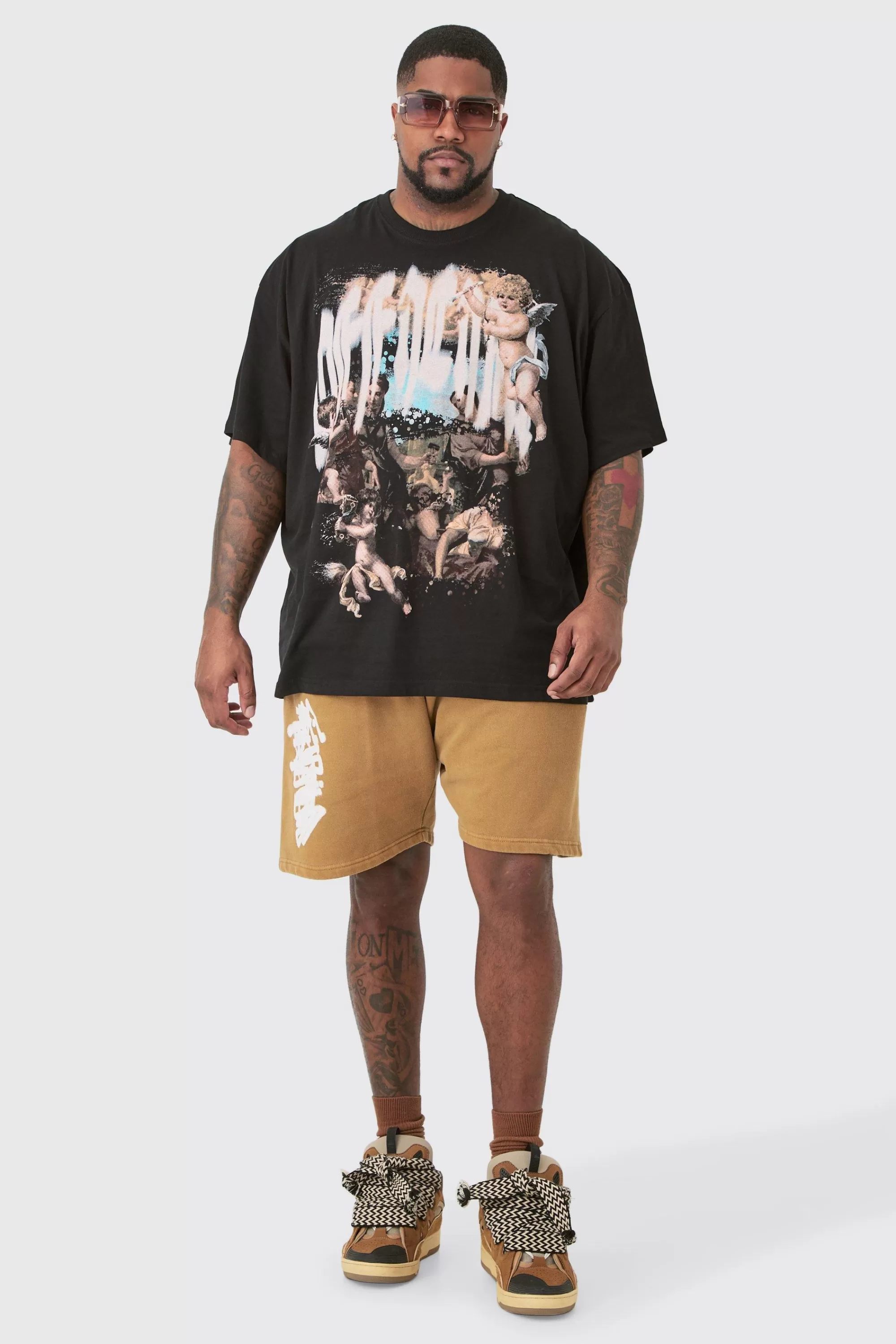 boohooMAN Plus Oversized Official Renaissance Print T-shirt In | UK black Fashion