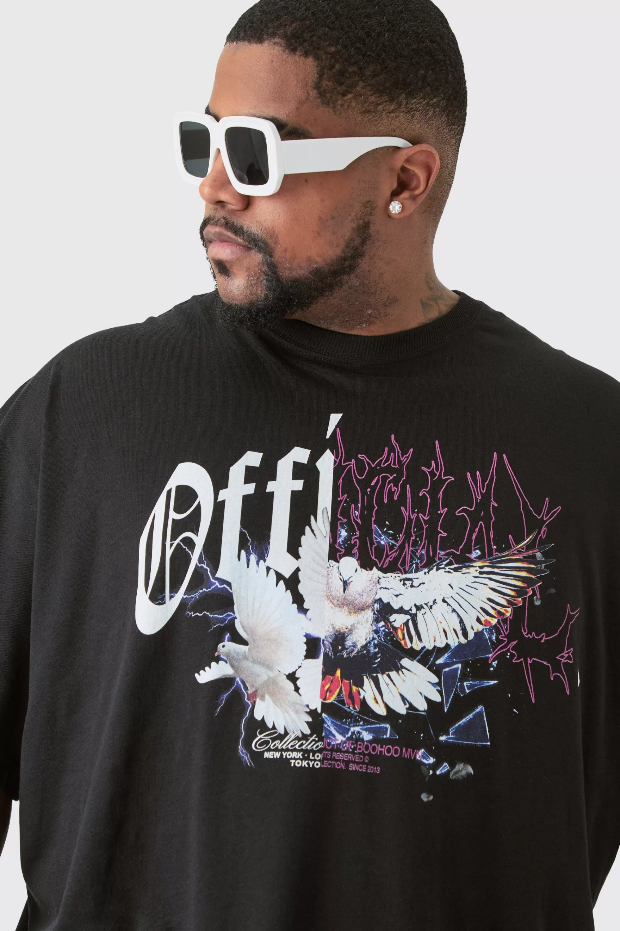 boohooMAN Plus Oversized Official Splice Print T-shirt In | UK black Discount