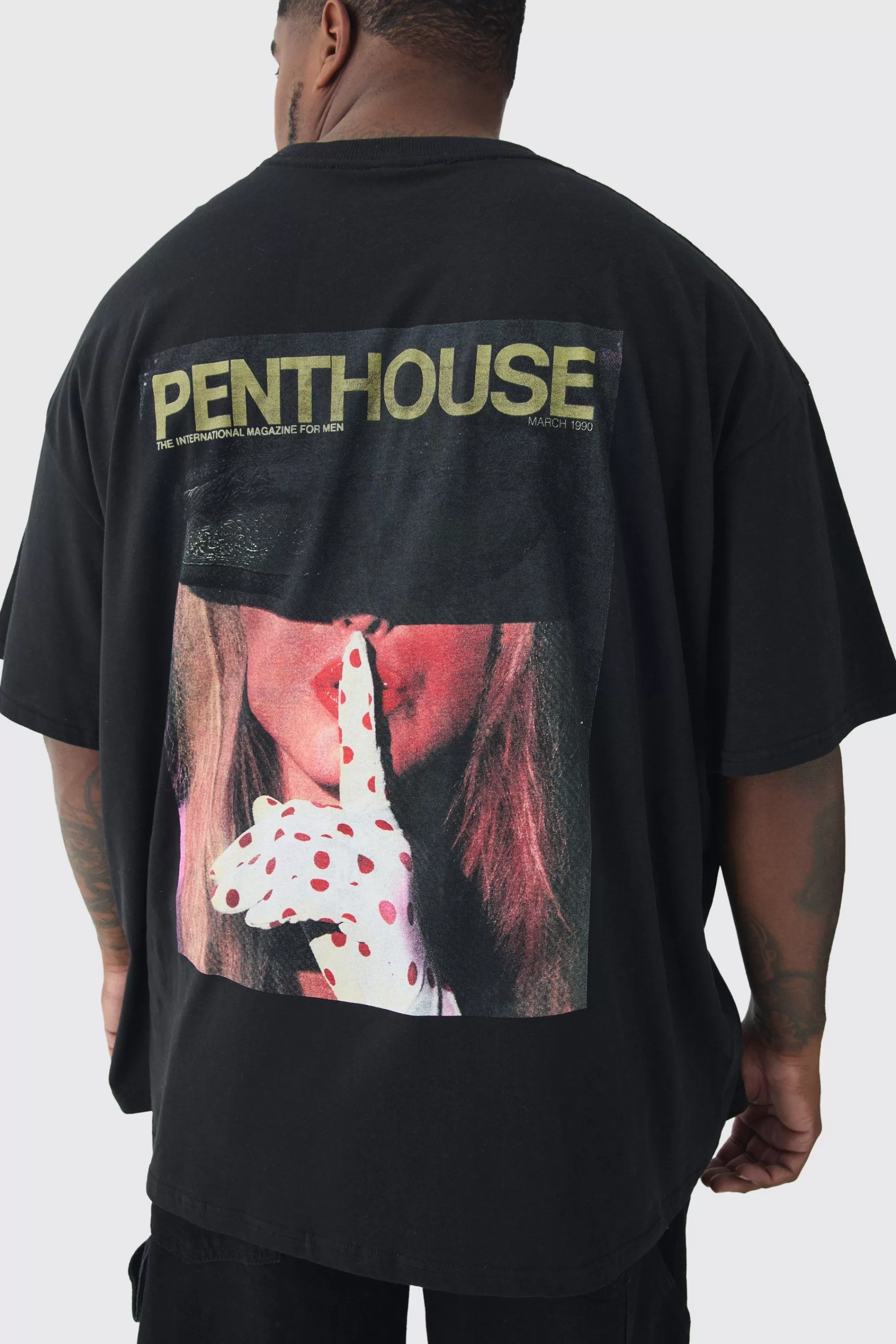 boohooMAN Plus Oversized Penthouse Magazine License T-Shirt | UK black Online
