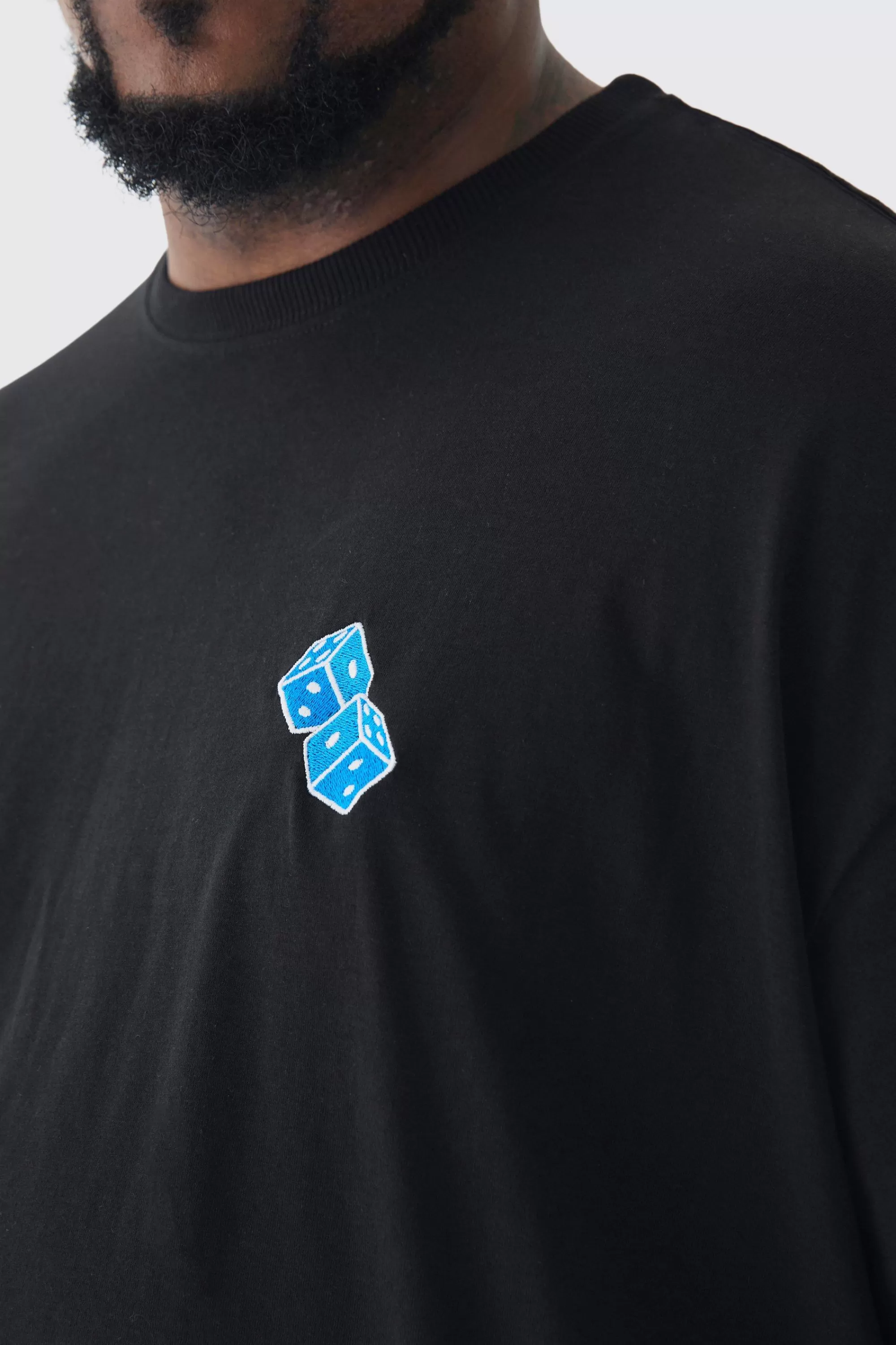 boohooMAN Plus Oversized Plus Blue Dice Embroidered T-shirt In | UK black Sale