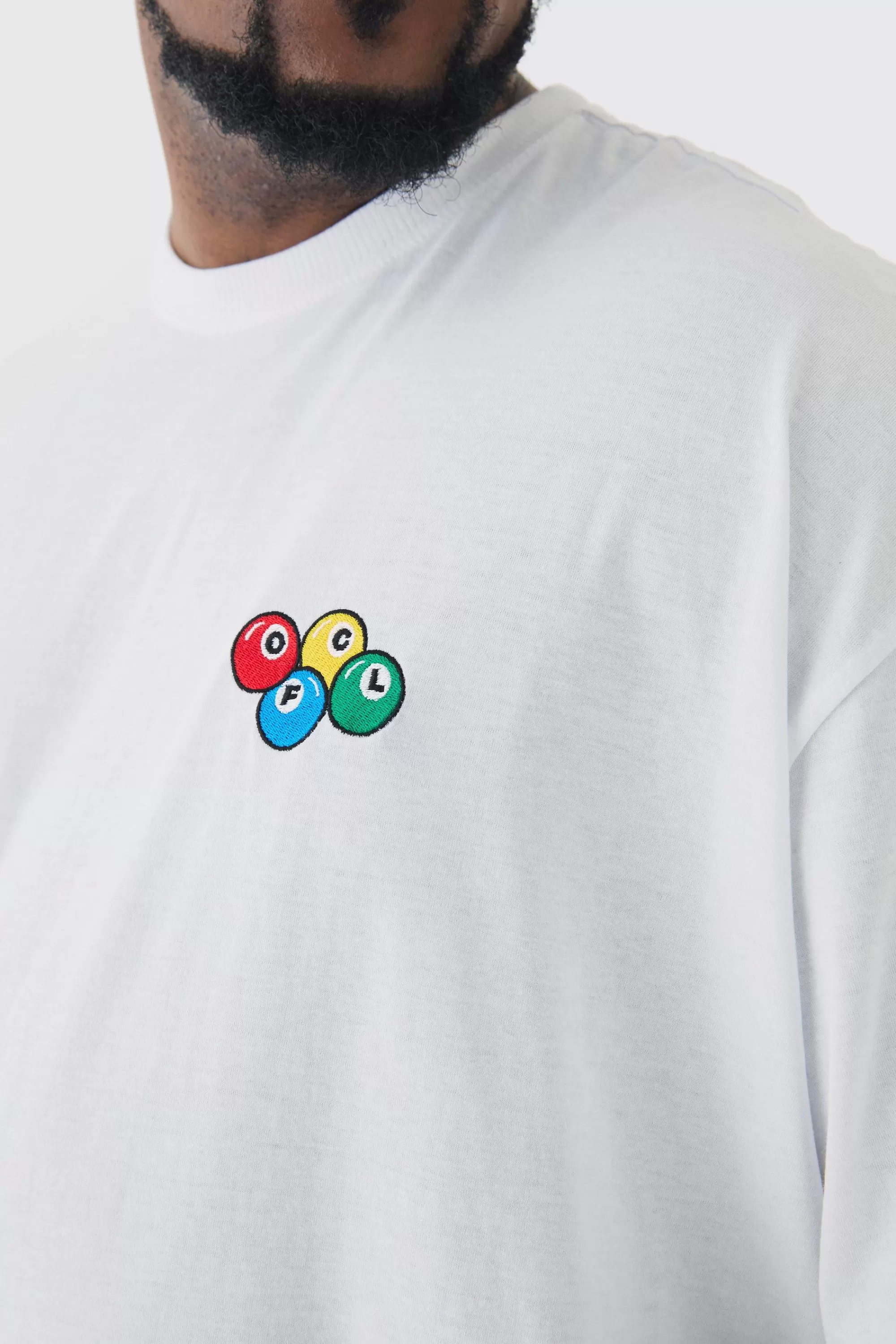 boohooMAN Plus Oversized Plus OFCL 8 Ball Embroidered T-shirt In | UK white Store