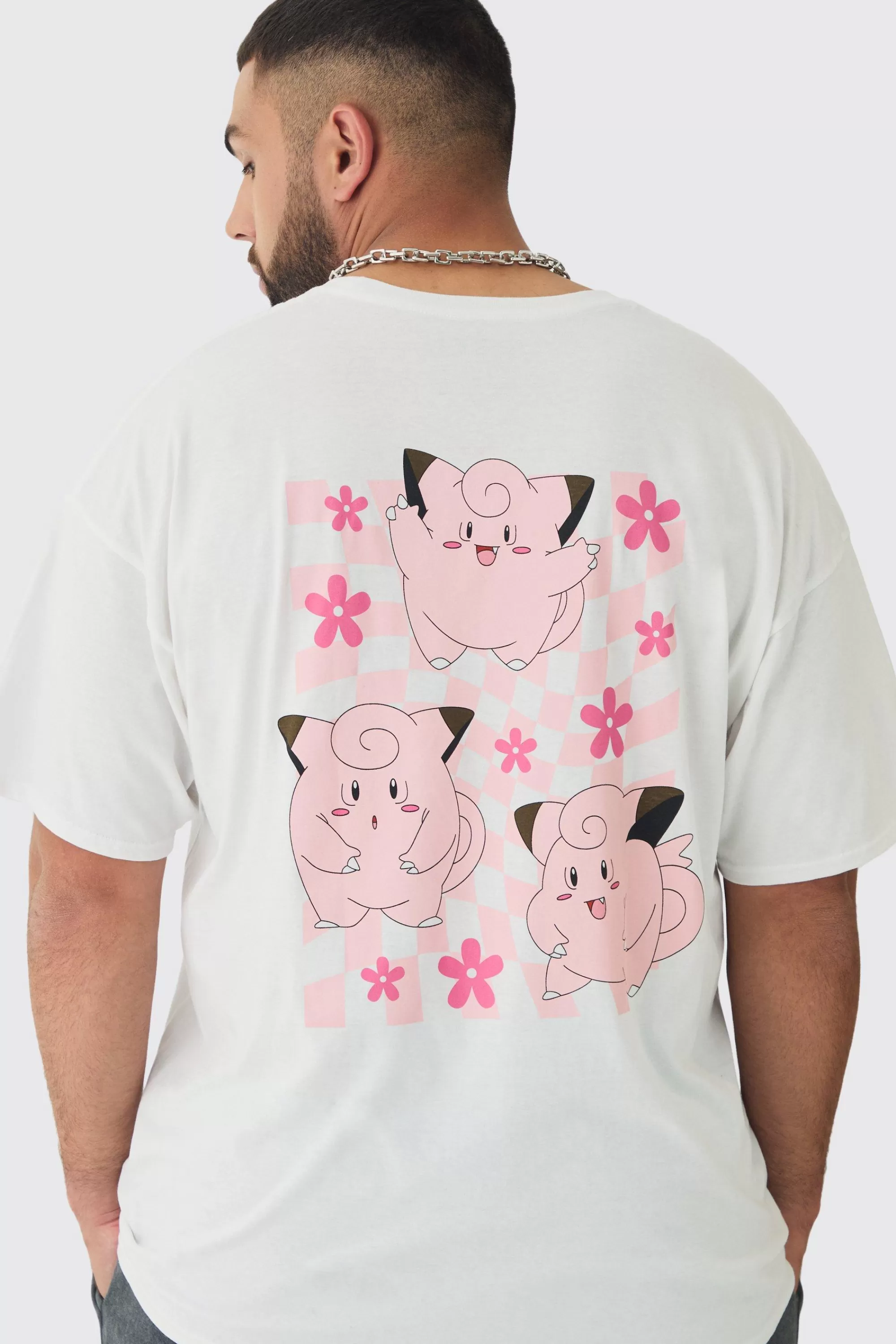 boohooMAN Plus Oversized Pokemon Clefairy License Print T-Shirt | UK white Discount