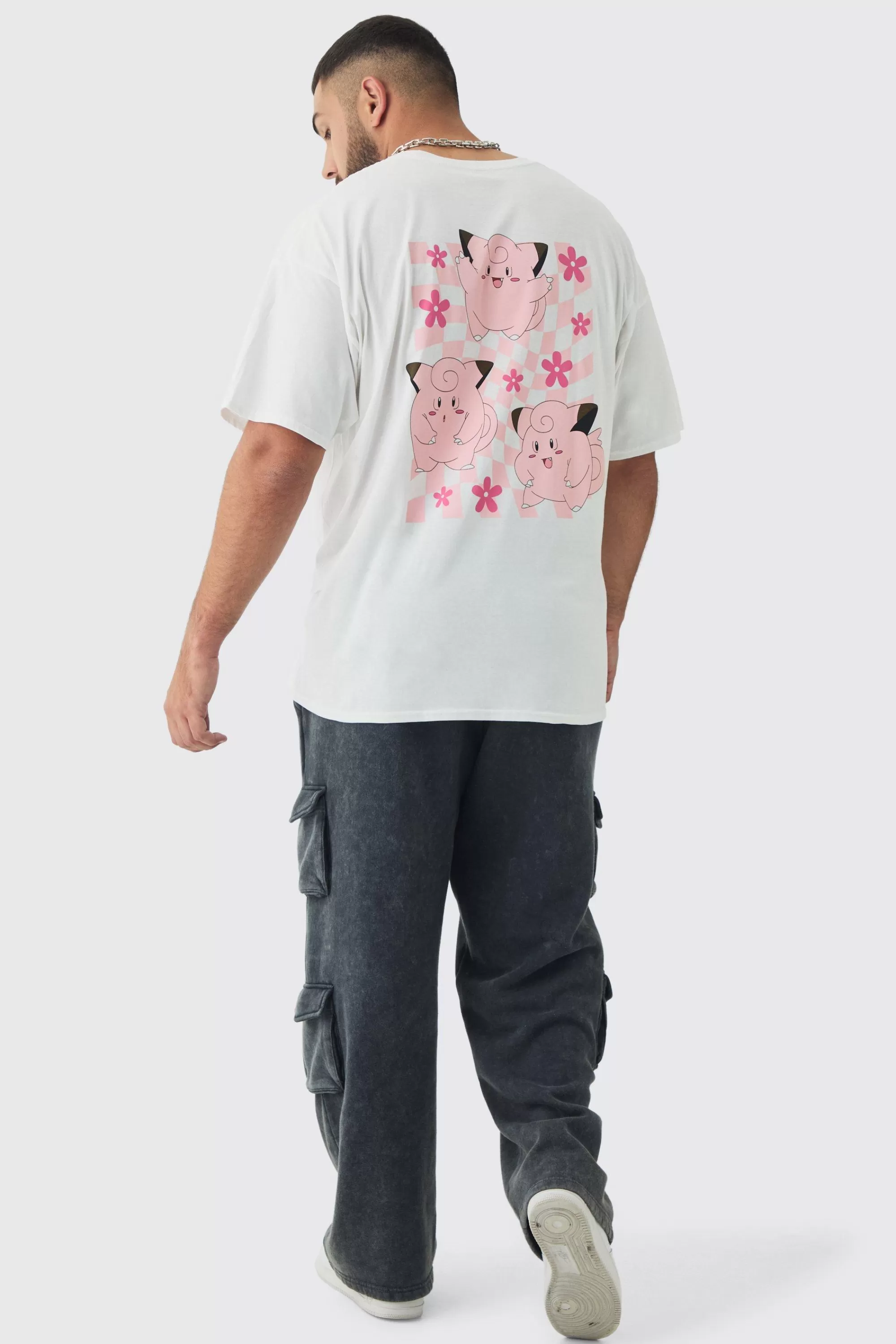 boohooMAN Plus Oversized Pokemon Clefairy License Print T-Shirt | UK white Discount