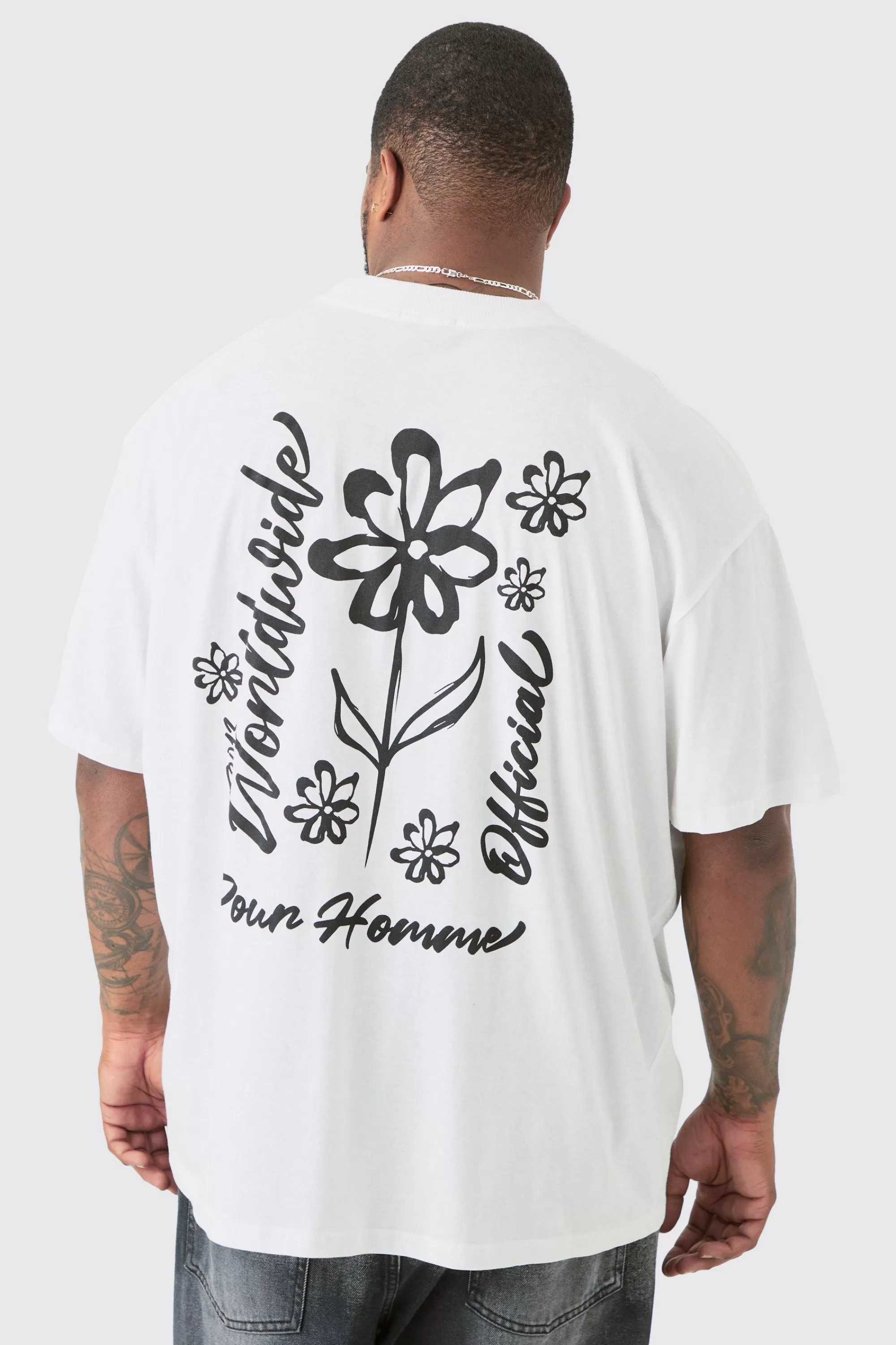 boohooMAN Plus Oversized Pour Homme Line Drawing Print T-shirt | UK white Hot