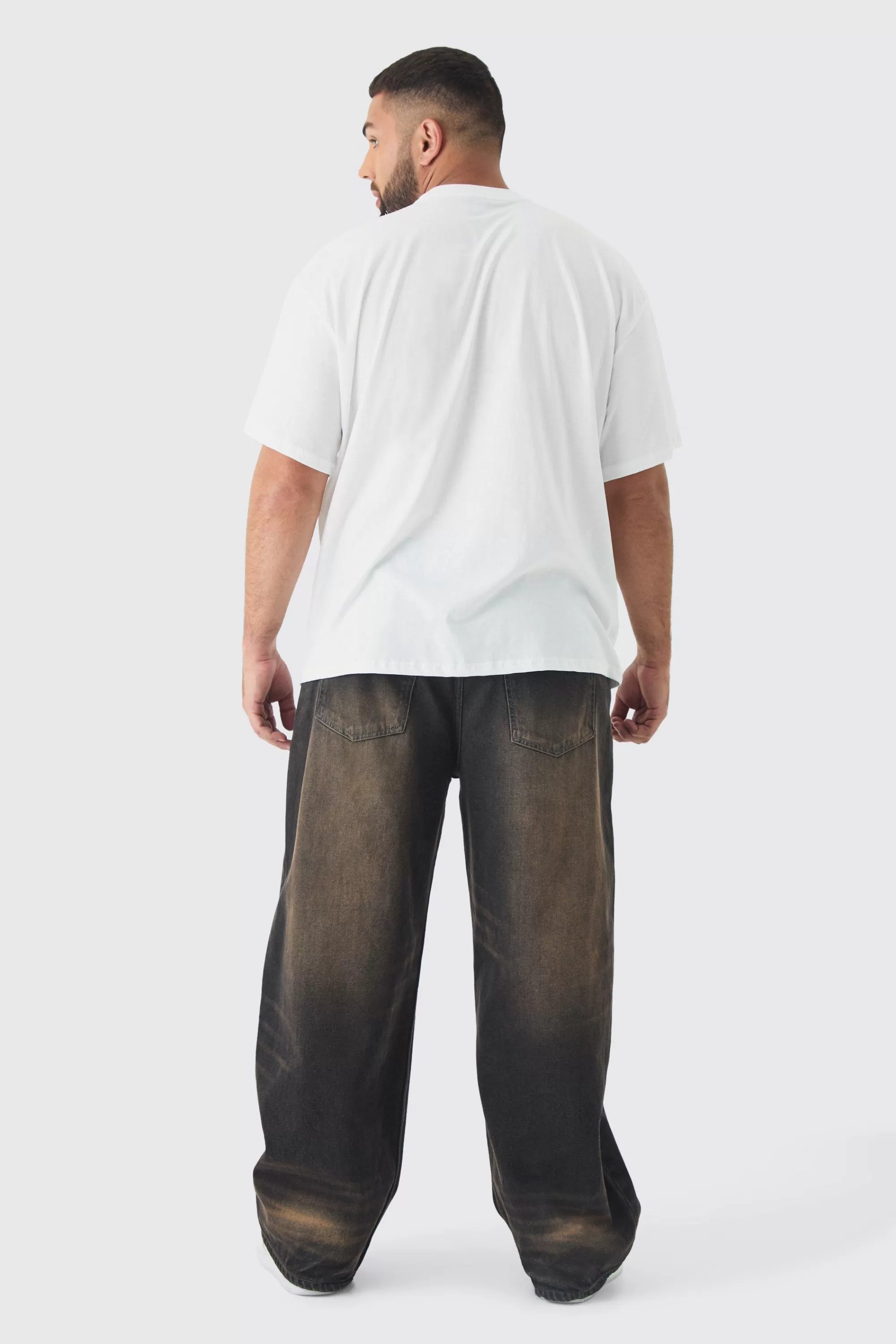 boohooMAN Plus Oversized Pour Homme Moto Print T-Shirt | UK white Sale