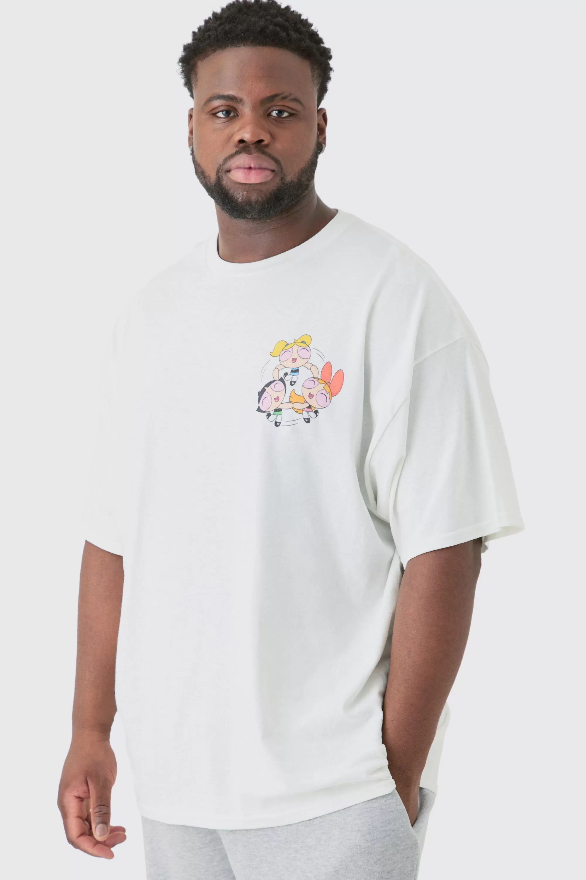 boohooMAN Plus Oversized Powerpuff Girls License T-shirt | UK white Fashion