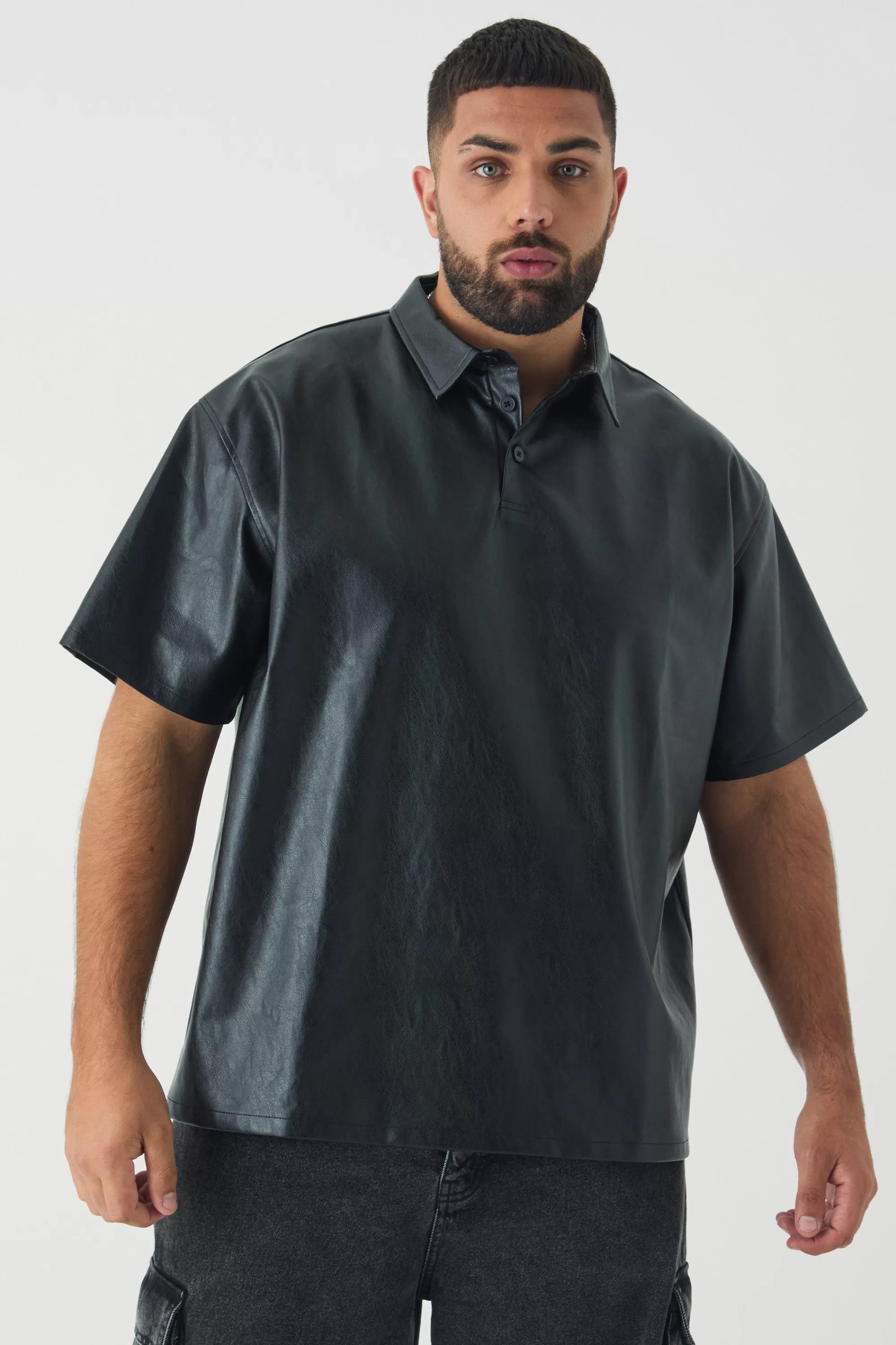 boohooMAN Plus Oversized Rugby Polo Shirt | UK black Flash Sale