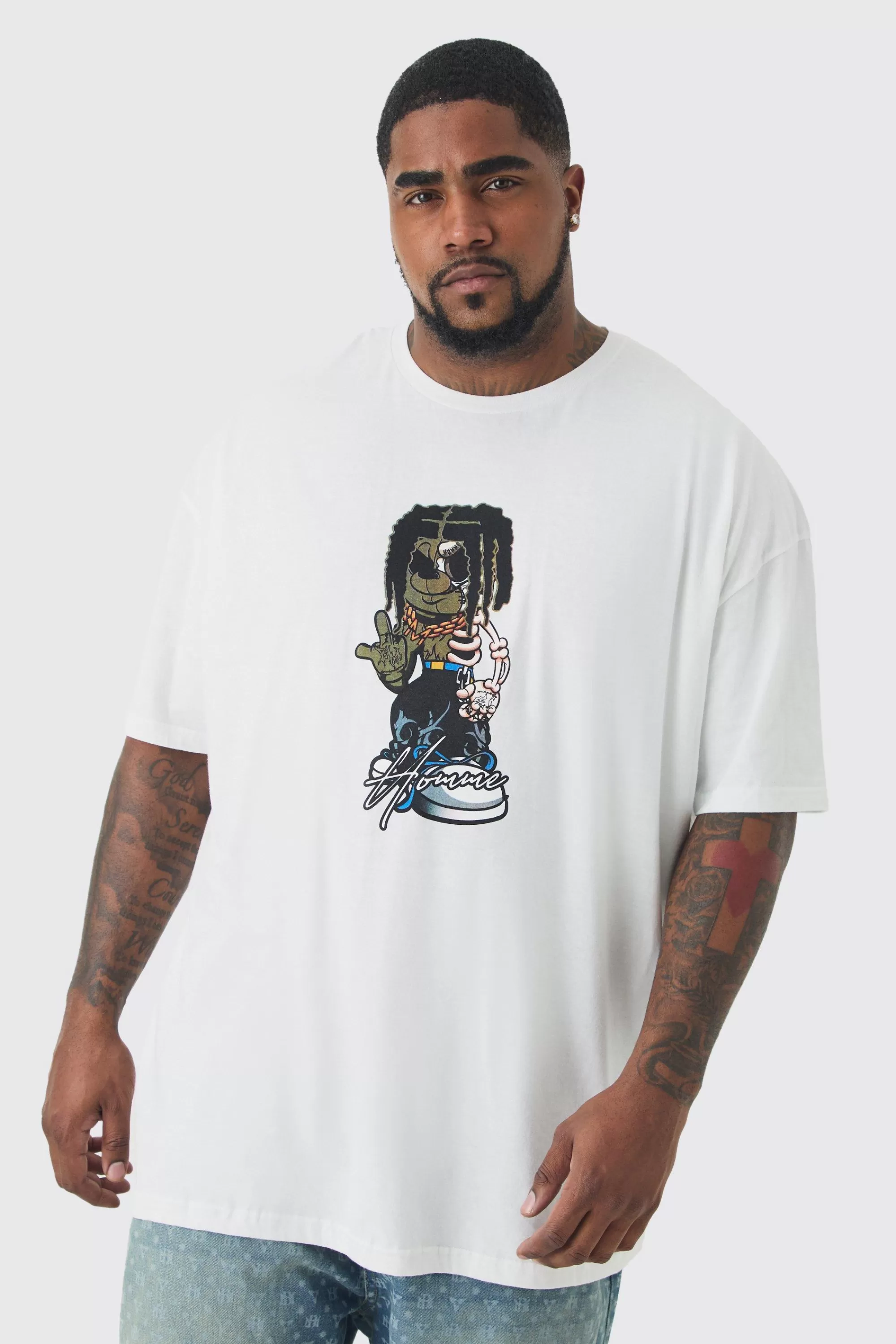 boohooMAN Plus Oversized Teddy Chest Print T-shirt | UK white Cheap