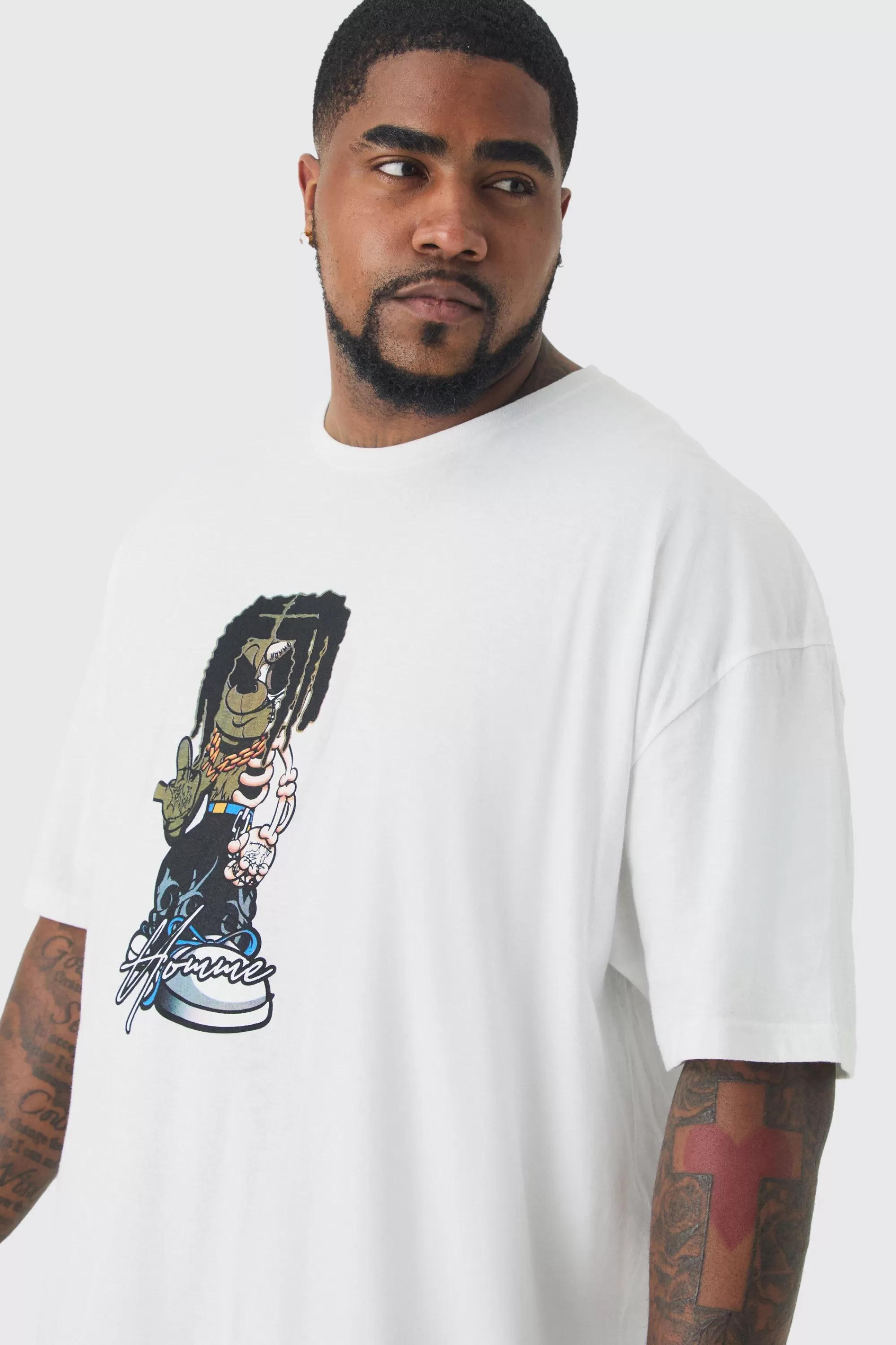 boohooMAN Plus Oversized Teddy Chest Print T-shirt | UK white Cheap