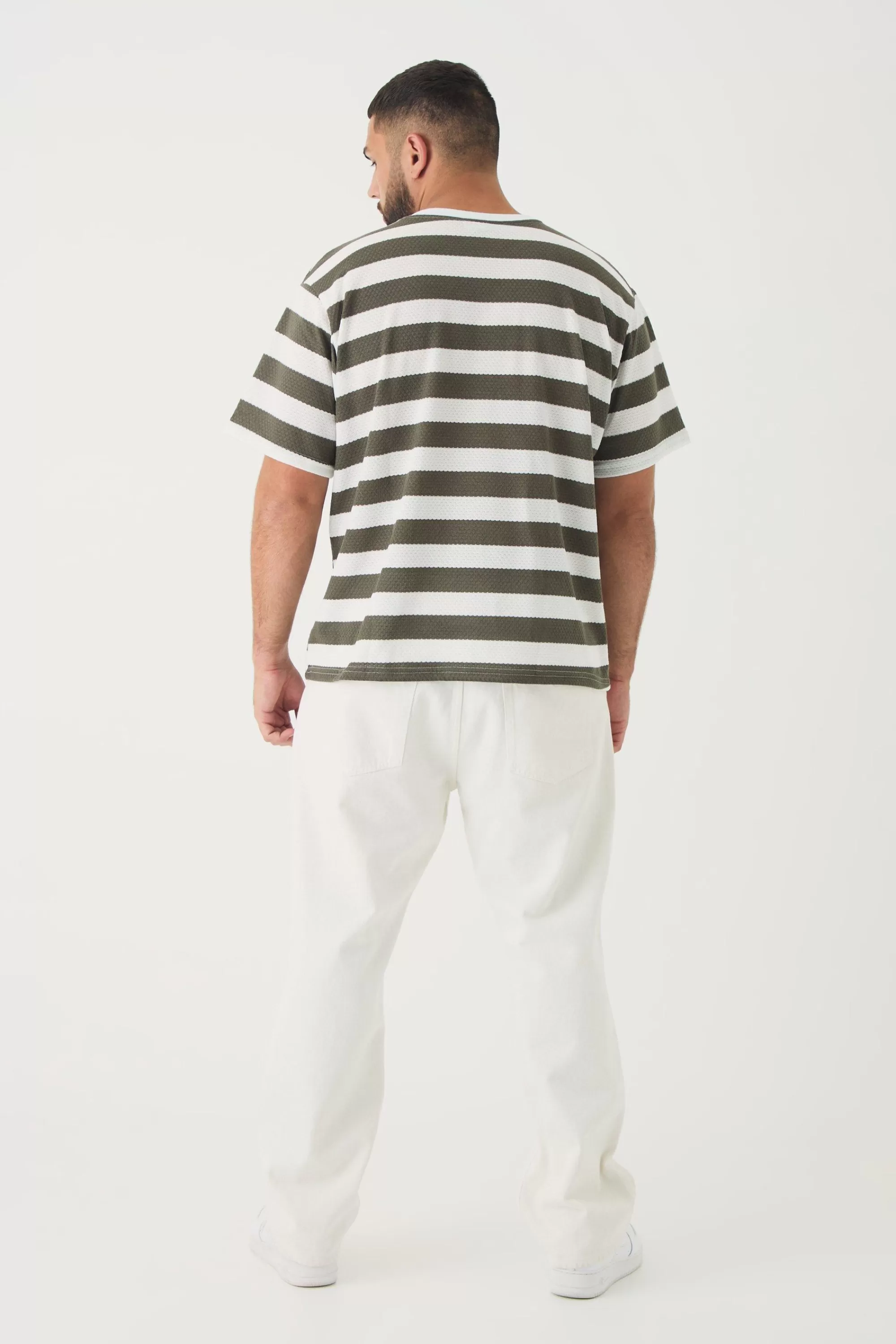 boohooMAN Plus Oversized Textured Stripe T-shirt | UK khaki Hot