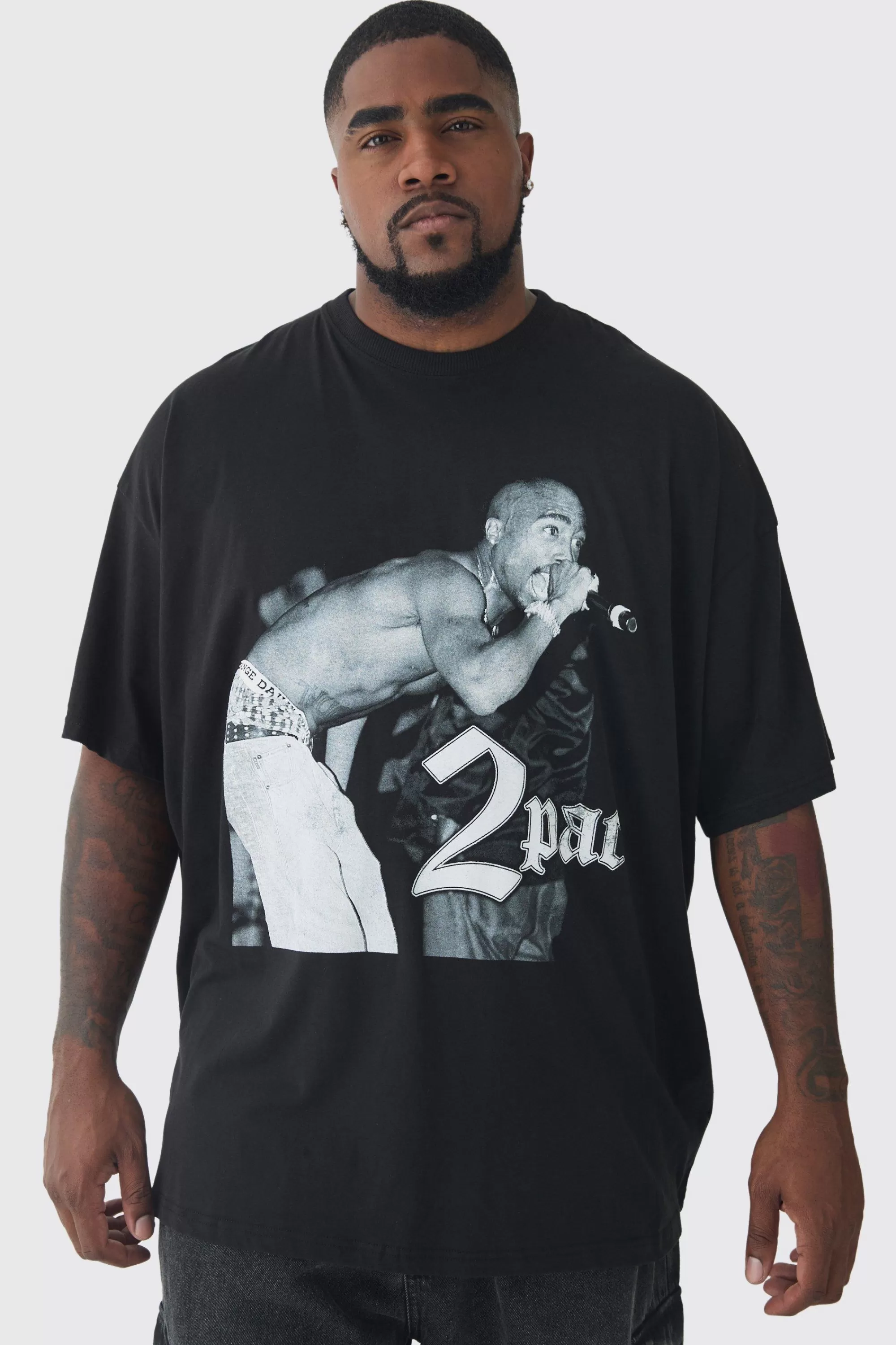 boohooMAN Plus Oversized Tupac License Print T-Shirt | UK black Outlet