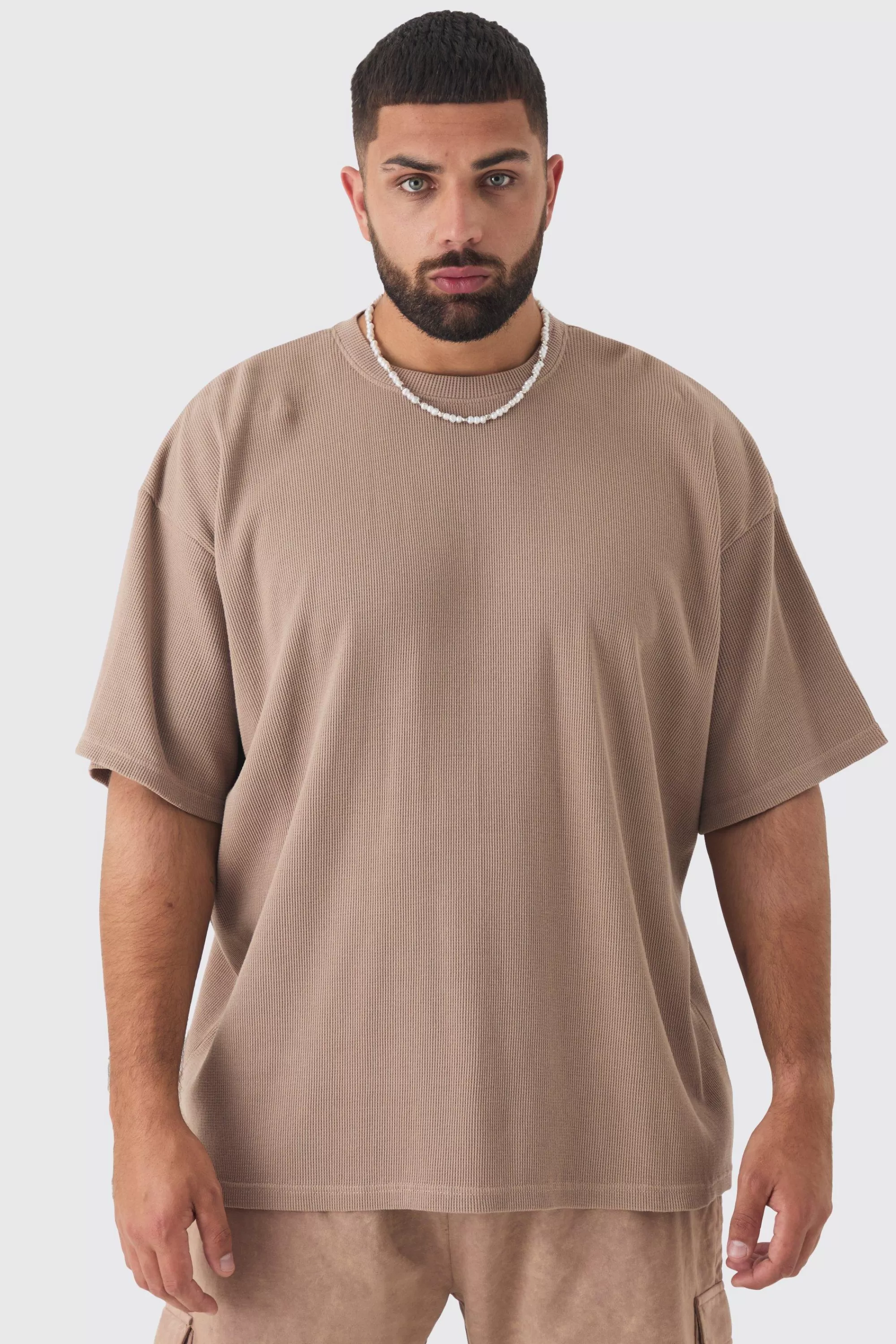 boohooMAN Plus Oversized Waffle T-shirt | UK mocha Store