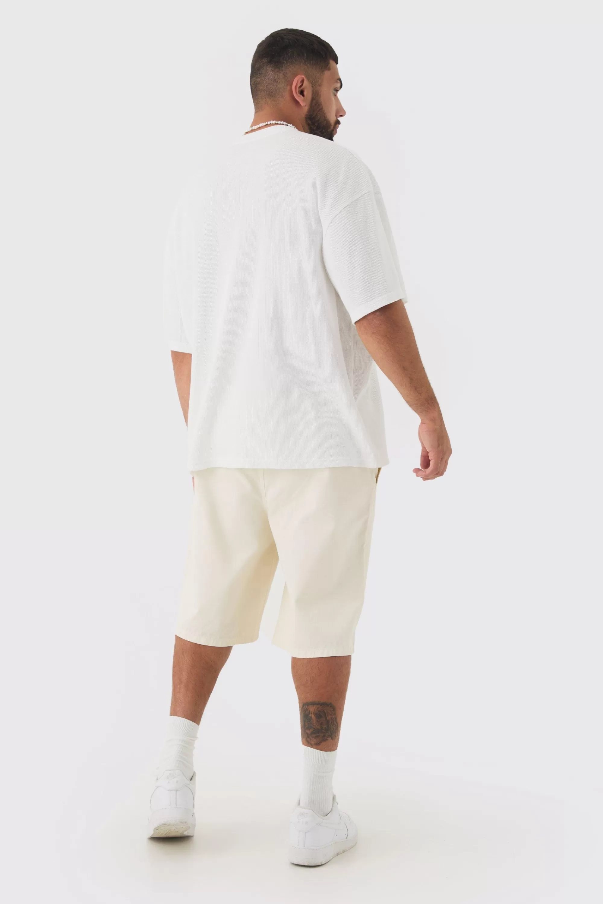 boohooMAN Plus Oversized Waffle T-shirt | UK white Store