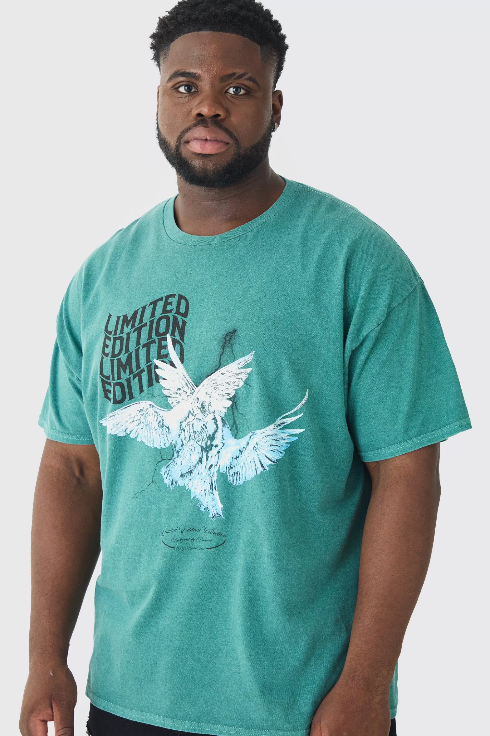 boohooMAN Plus Oversized Washed Dove Graphic T-shirt | UK green Best