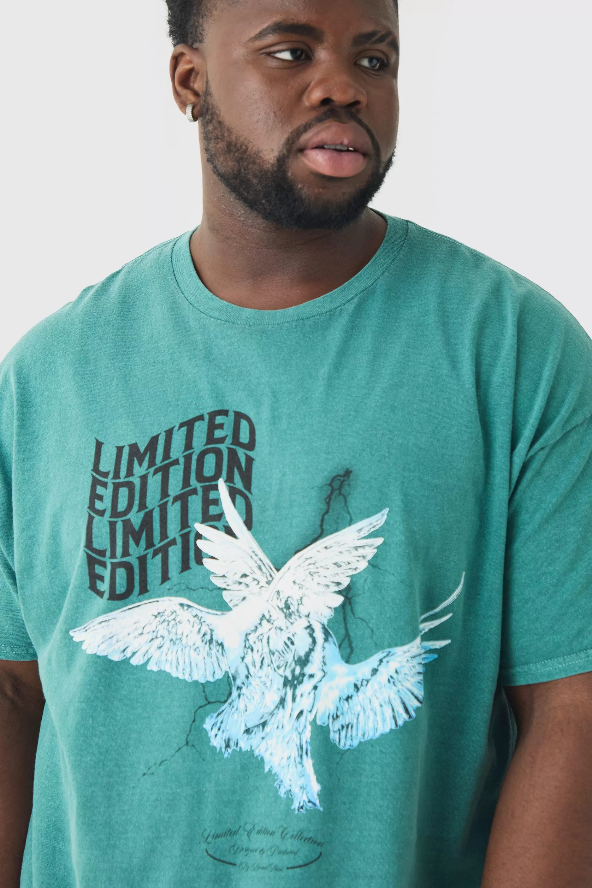 boohooMAN Plus Oversized Washed Dove Graphic T-shirt | UK green Best
