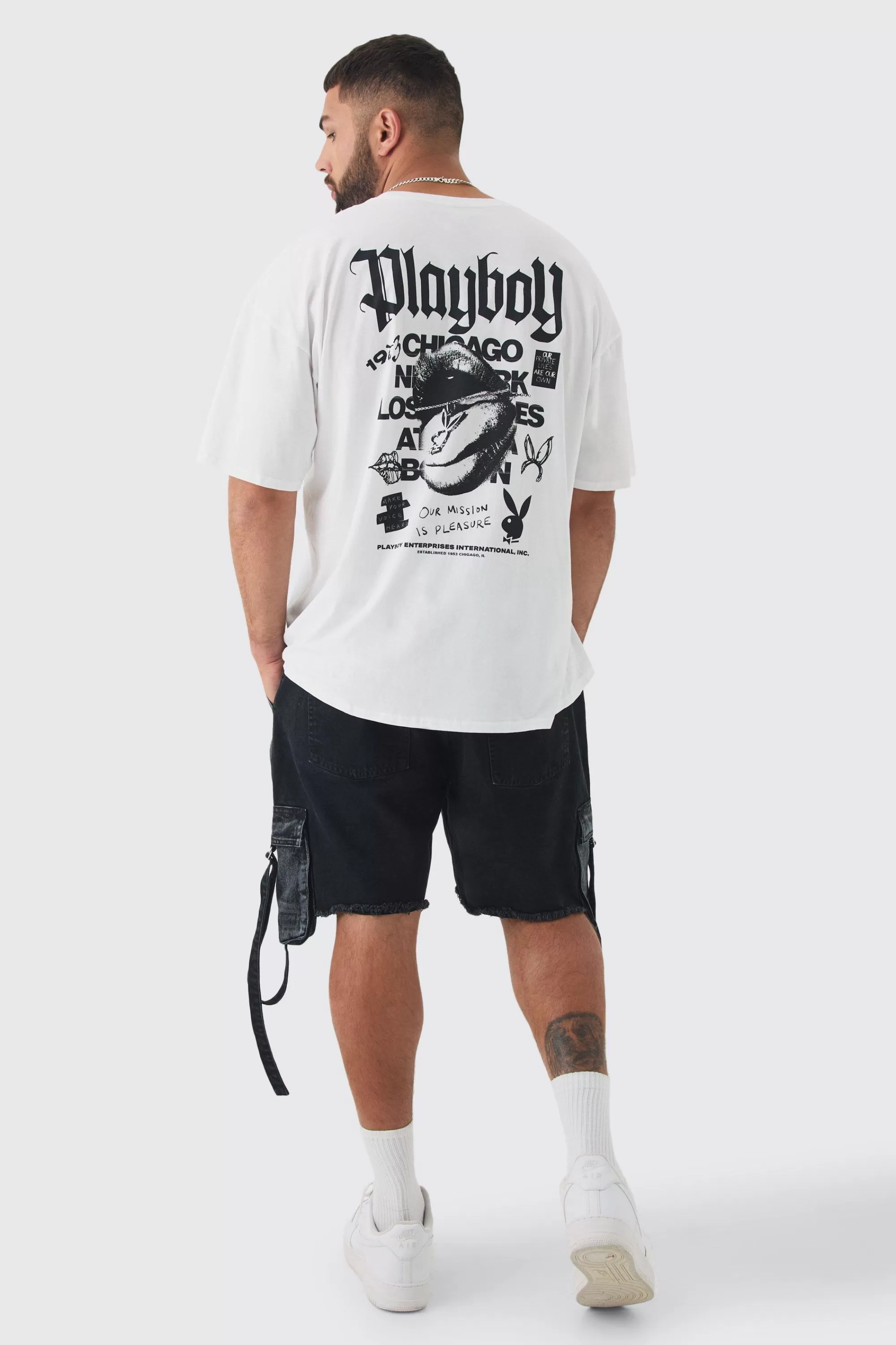 boohooMAN Plus Playboy Back Printed Licensed T-shirt In | UK white Best Sale