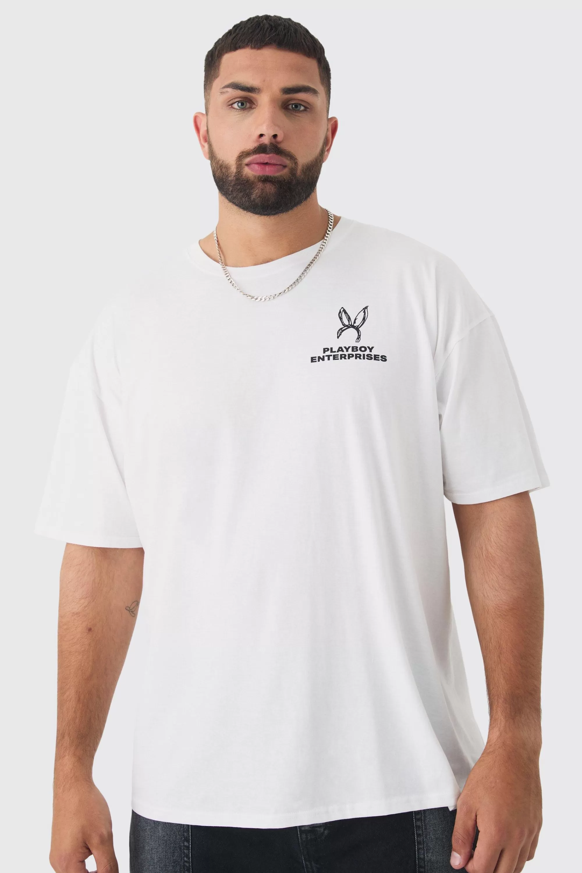 boohooMAN Plus Playboy Back Printed Licensed T-shirt In | UK white Best Sale