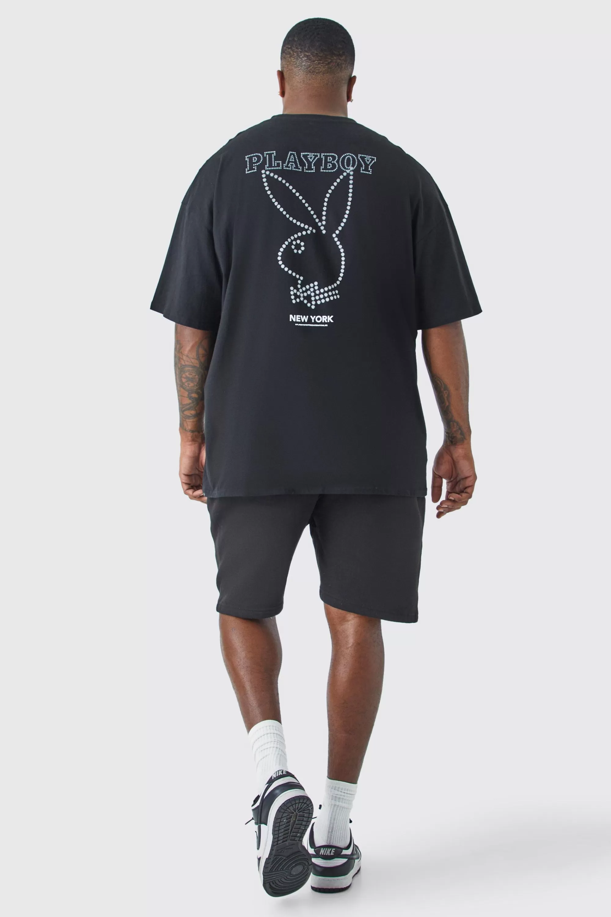 boohooMAN Plus Playboy Rhinestone License T-shirt | UK black Clearance