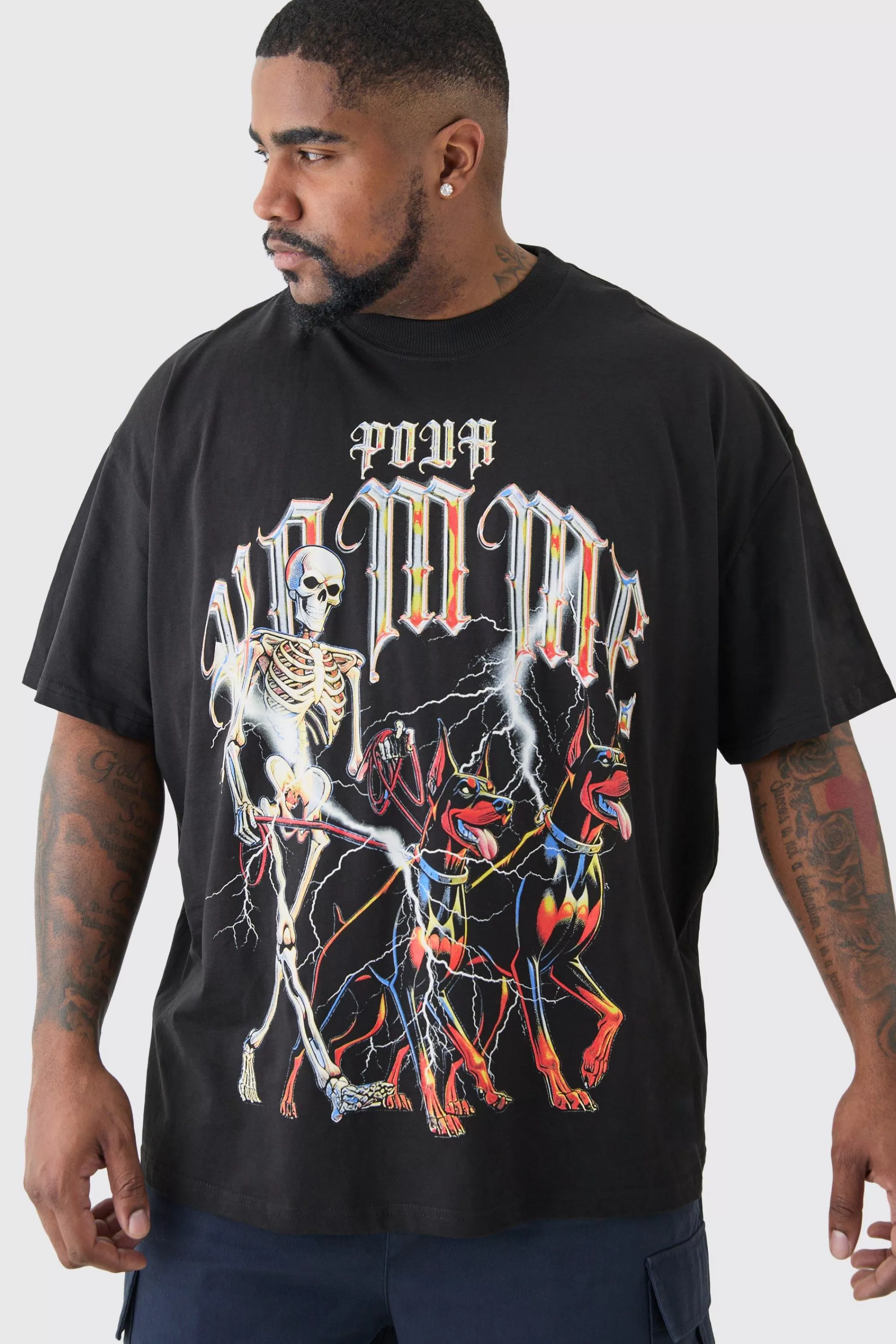 boohooMAN Plus Pour Homme Dog Skeleton T-shirt In | UK black Outlet