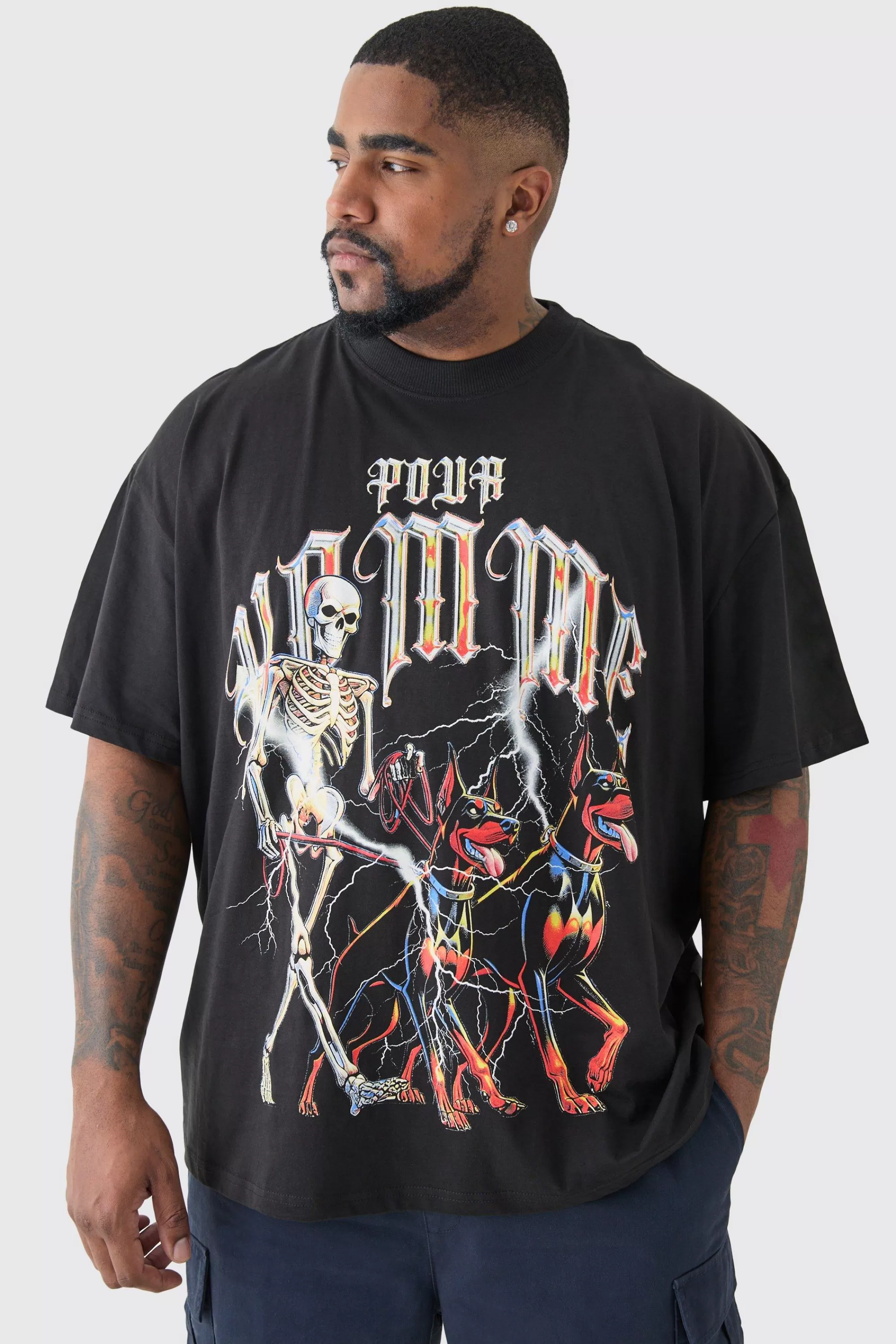 boohooMAN Plus Pour Homme Dog Skeleton T-shirt In | UK black Outlet