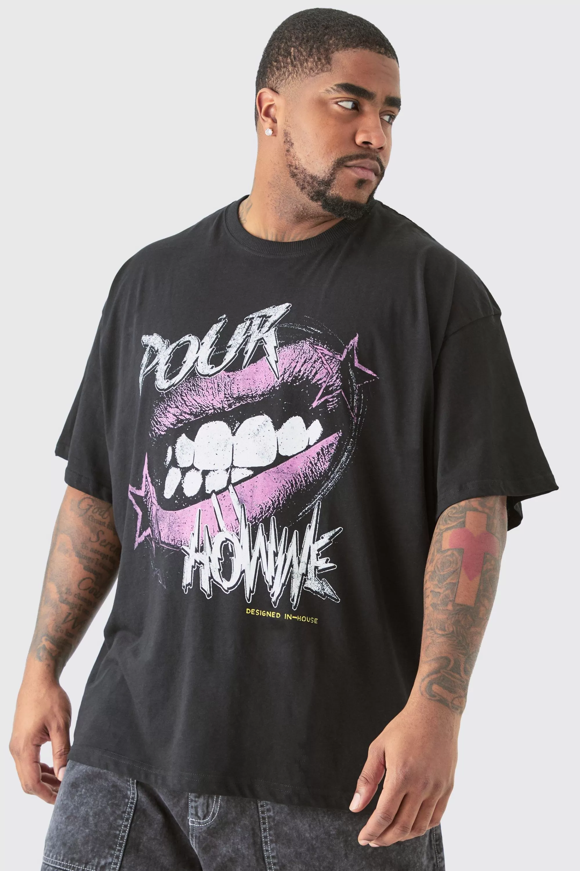 boohooMAN Plus Pour Homme Lips Graphic T-shirt In | UK black Best