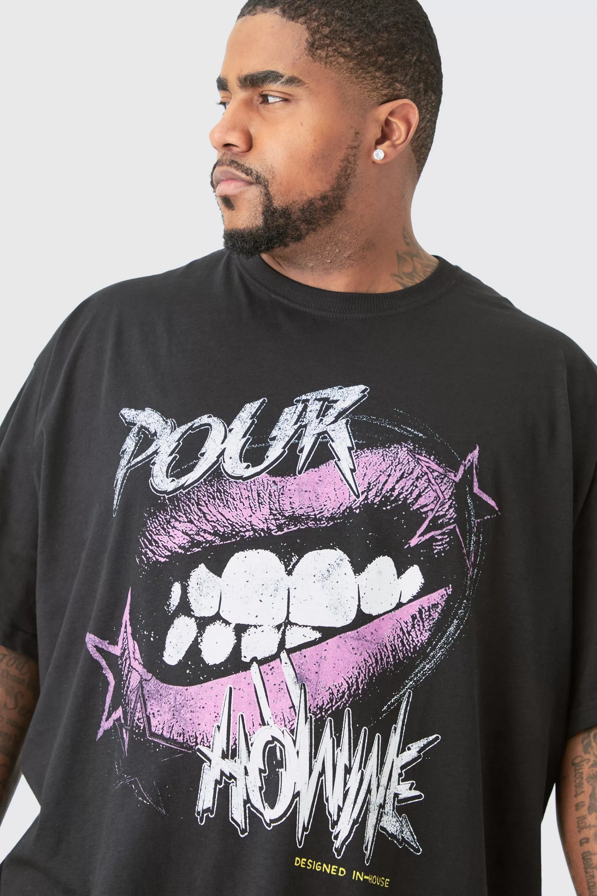boohooMAN Plus Pour Homme Lips Graphic T-shirt In | UK black Best