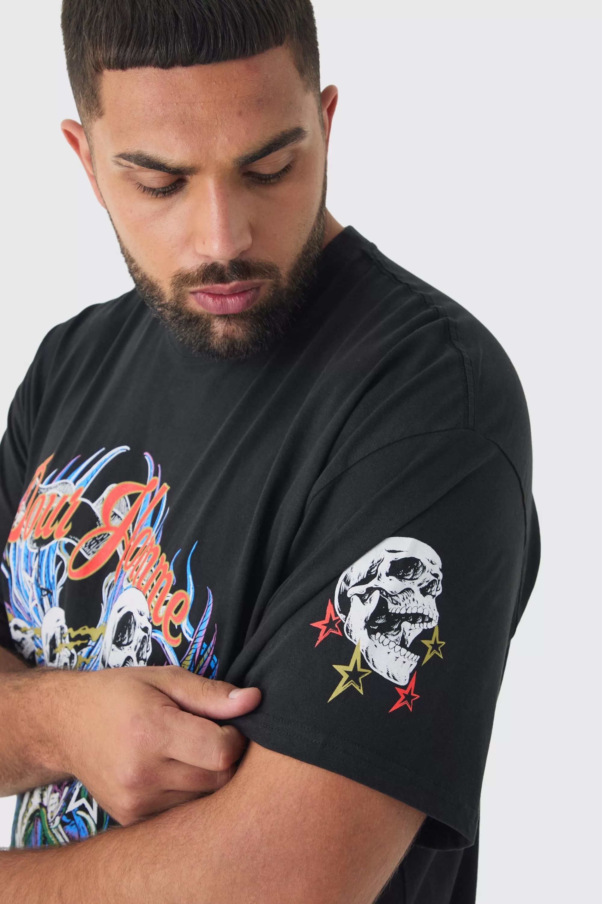 boohooMAN Plus Pour Homme Skull Print Oversized T-shirt In | UK black Outlet