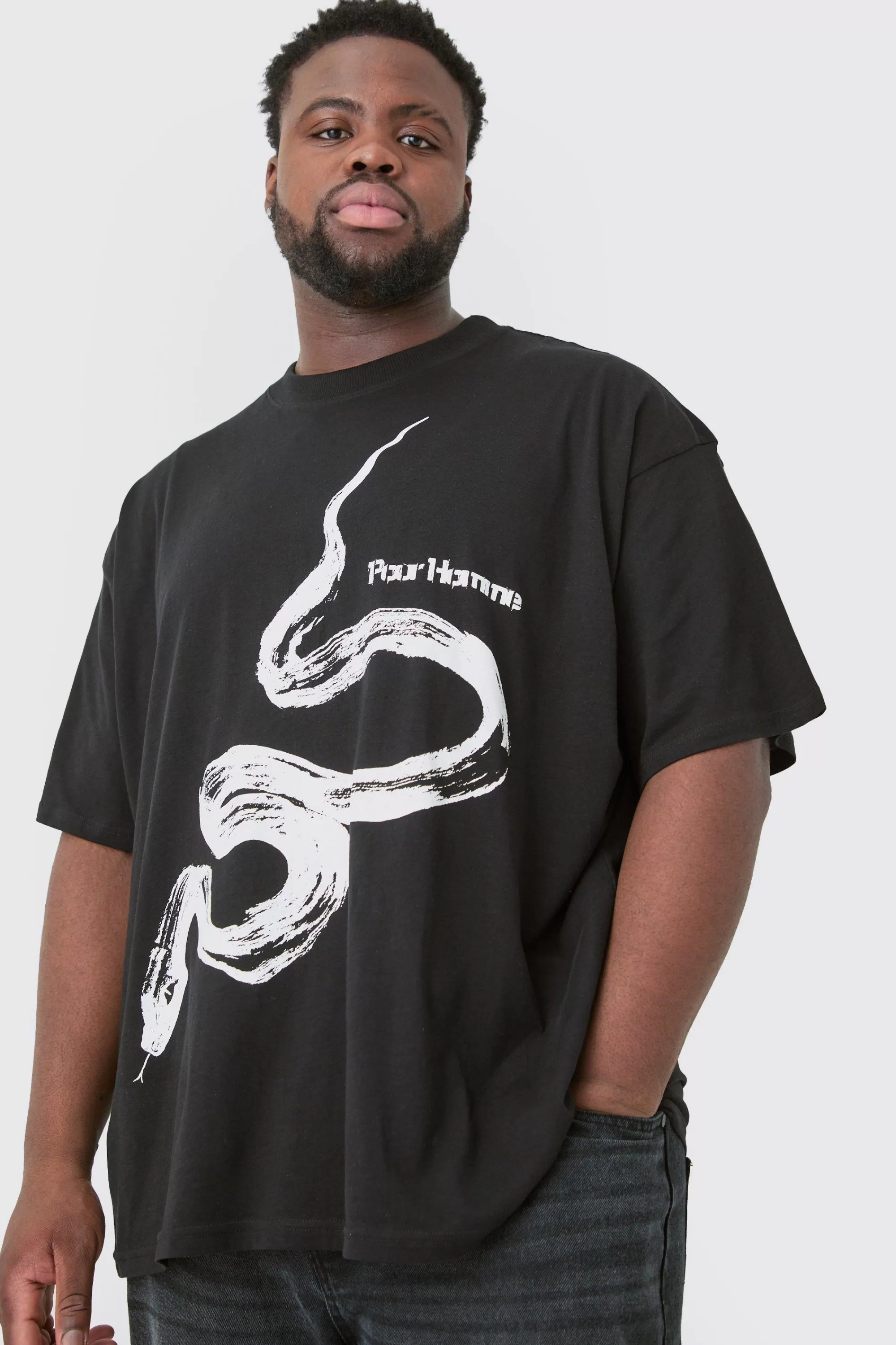 boohooMAN Plus Pour Homme Snake Graphic Oversized T-shirt | UK black Discount