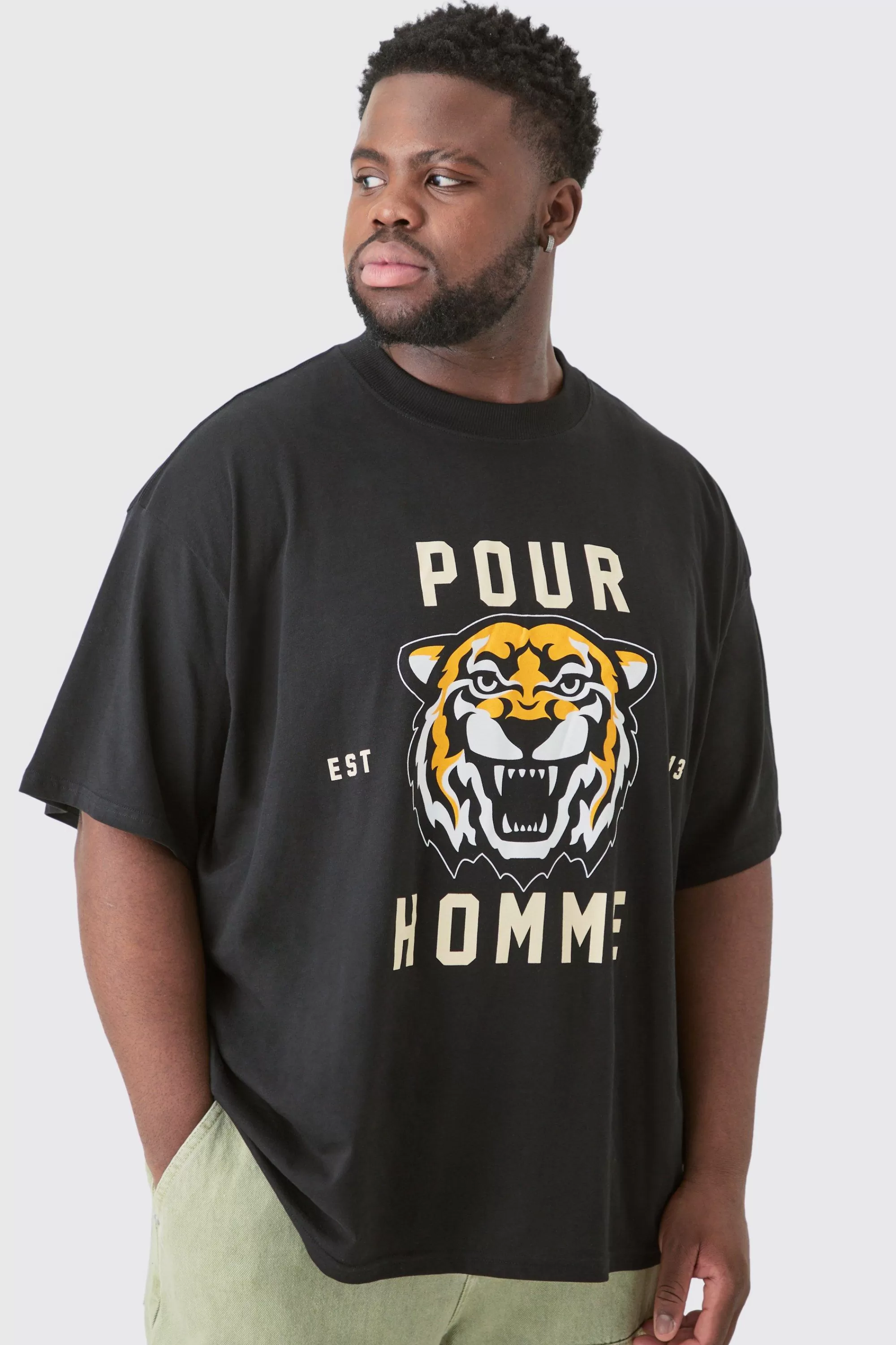 boohooMAN Plus Pour Homme Tiger Graphic Oversized T-shirt | UK black Outlet