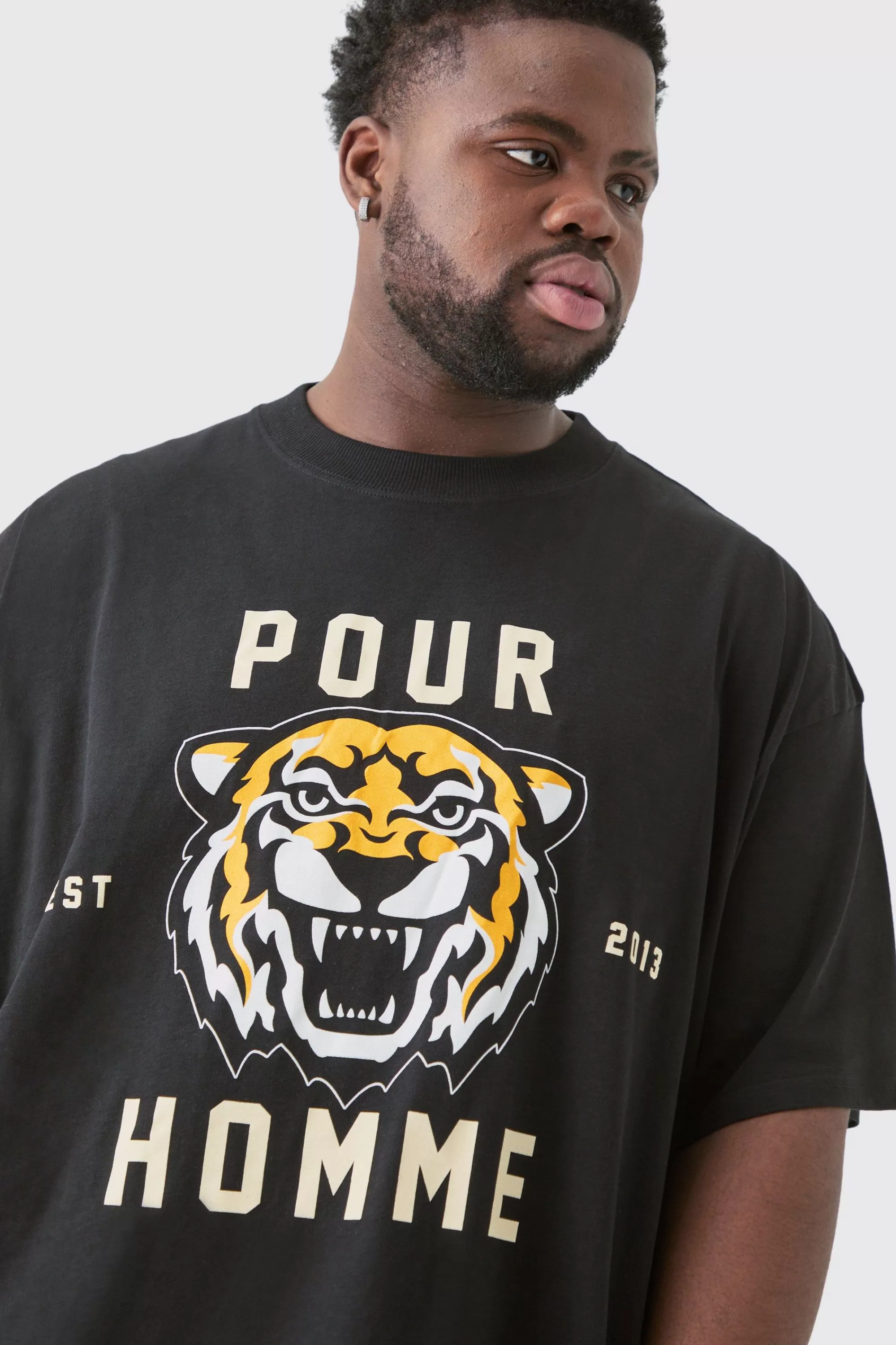boohooMAN Plus Pour Homme Tiger Graphic Oversized T-shirt | UK black Outlet