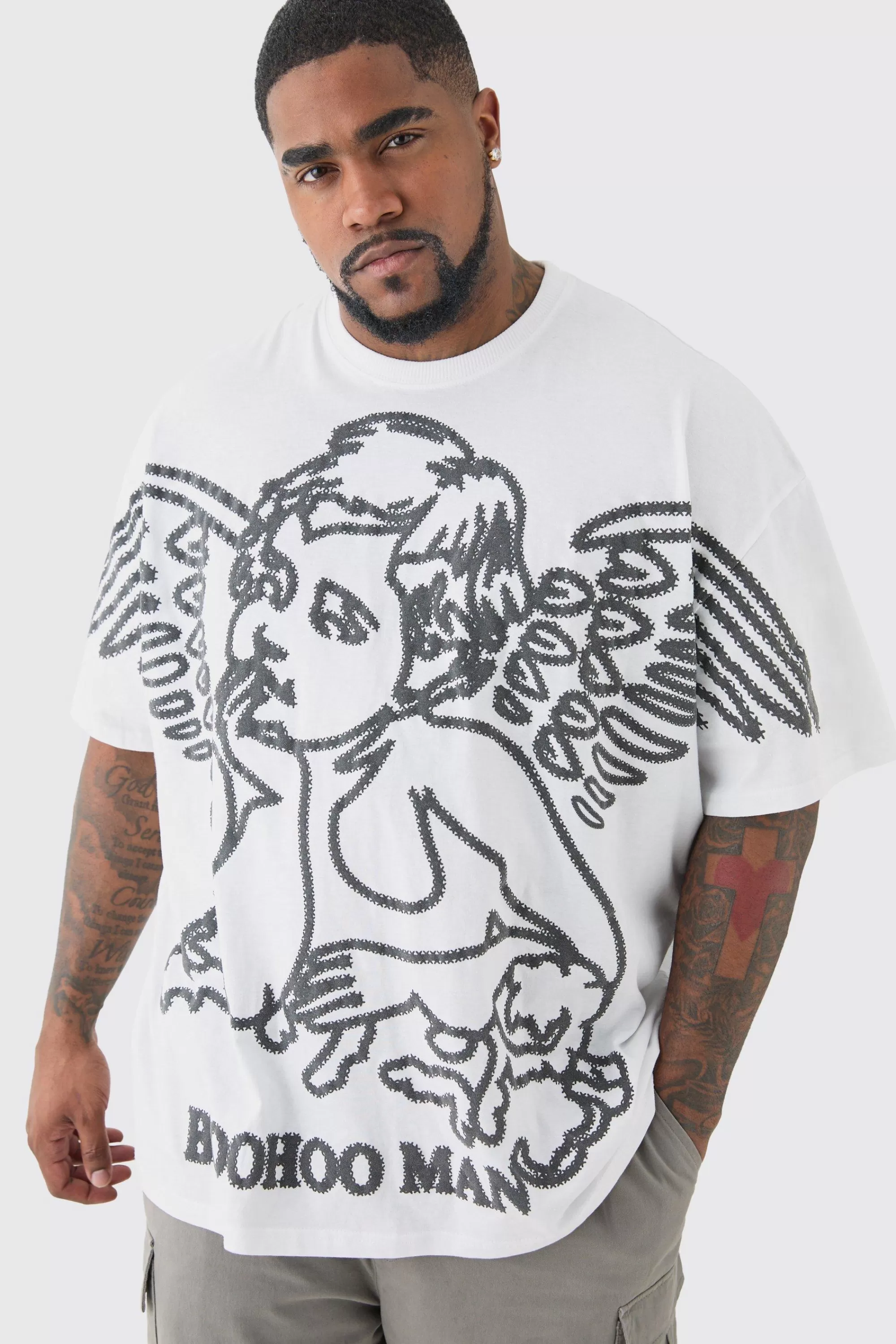 boohooMAN Plus Renaissance Flock Graphic T-shirt In | UK white Flash Sale