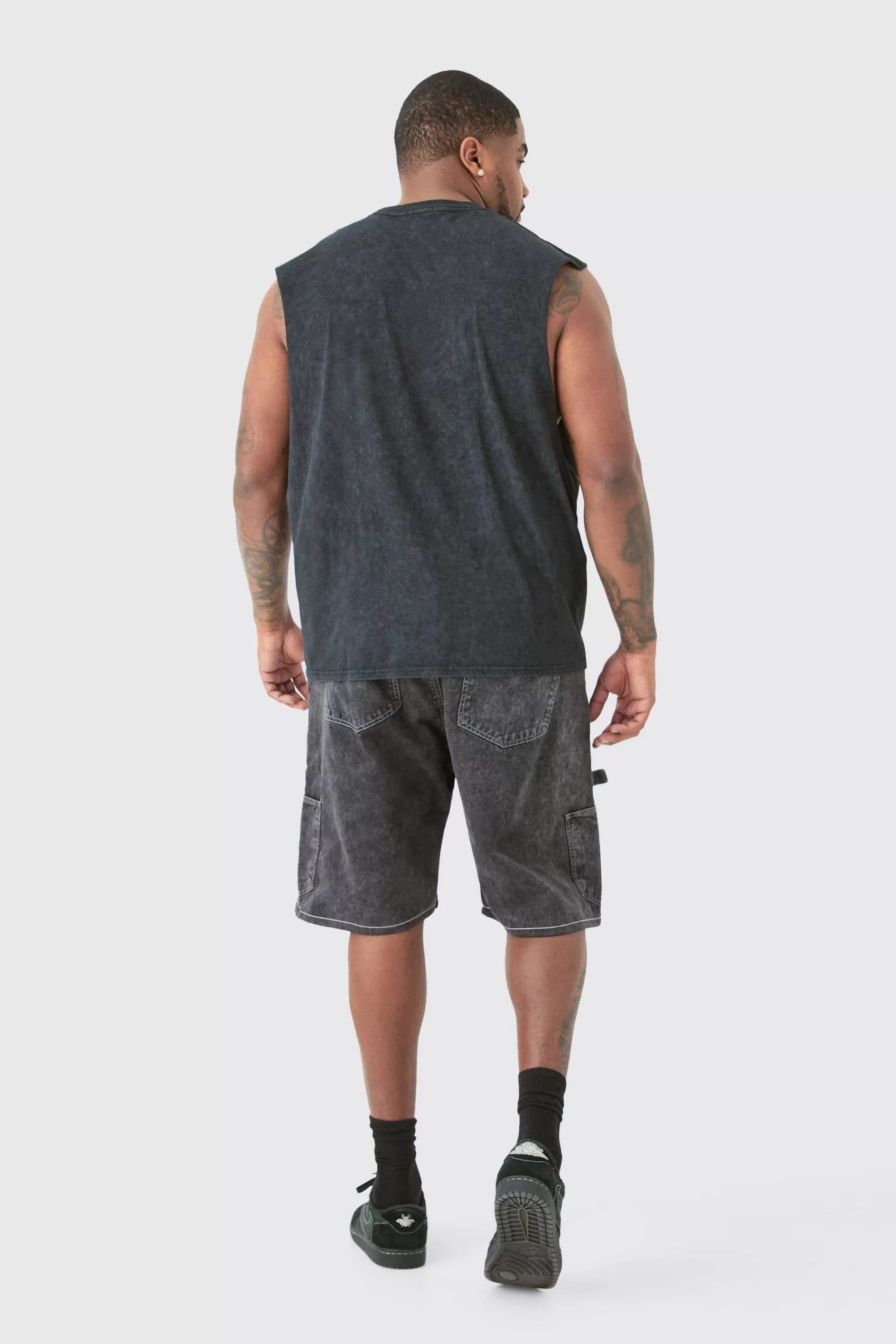 boohooMAN Plus Renaissance Tank In Acid Wash | UK grey Cheap