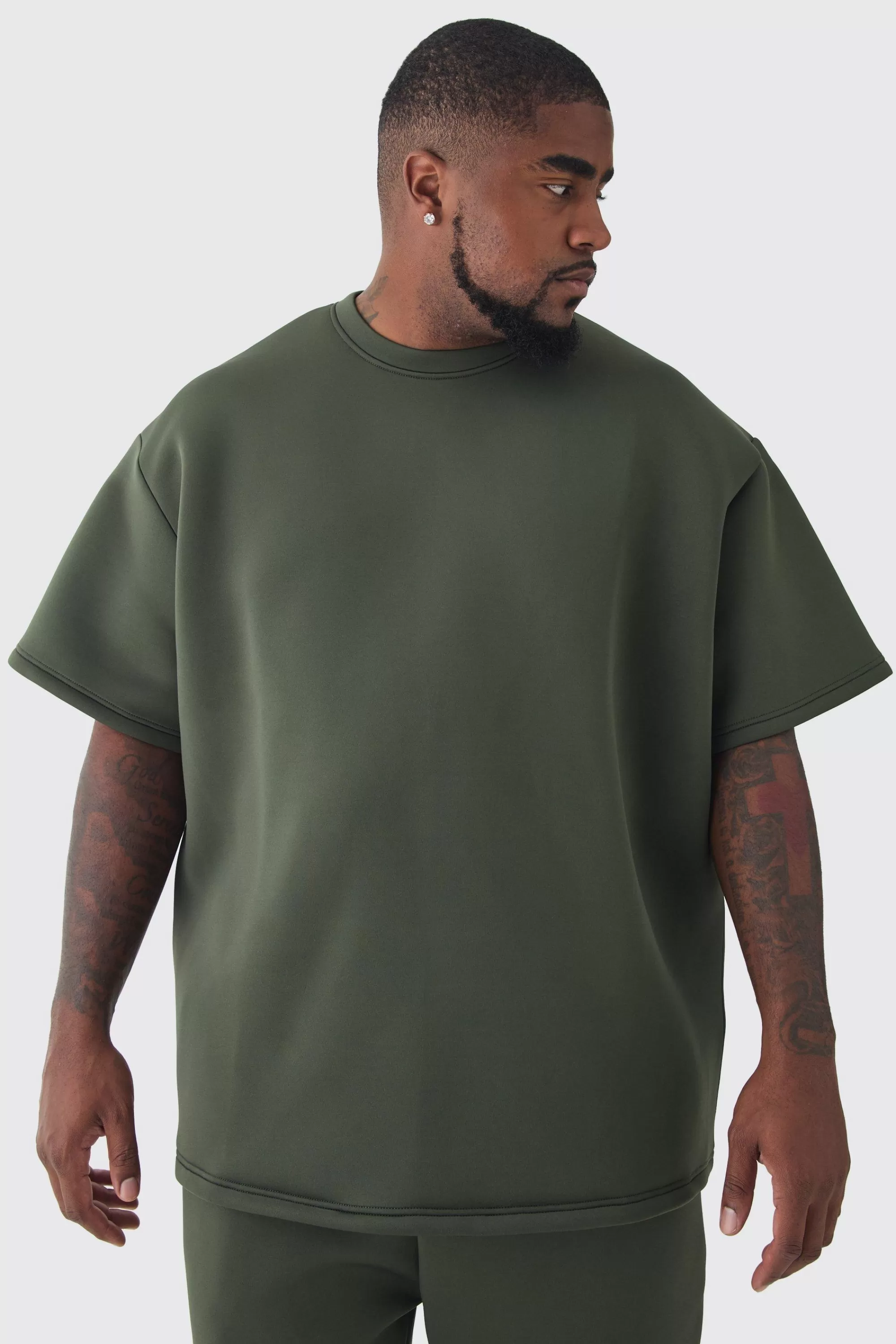 boohooMAN Plus Scuba Oversized T-shirt | UK khaki Sale