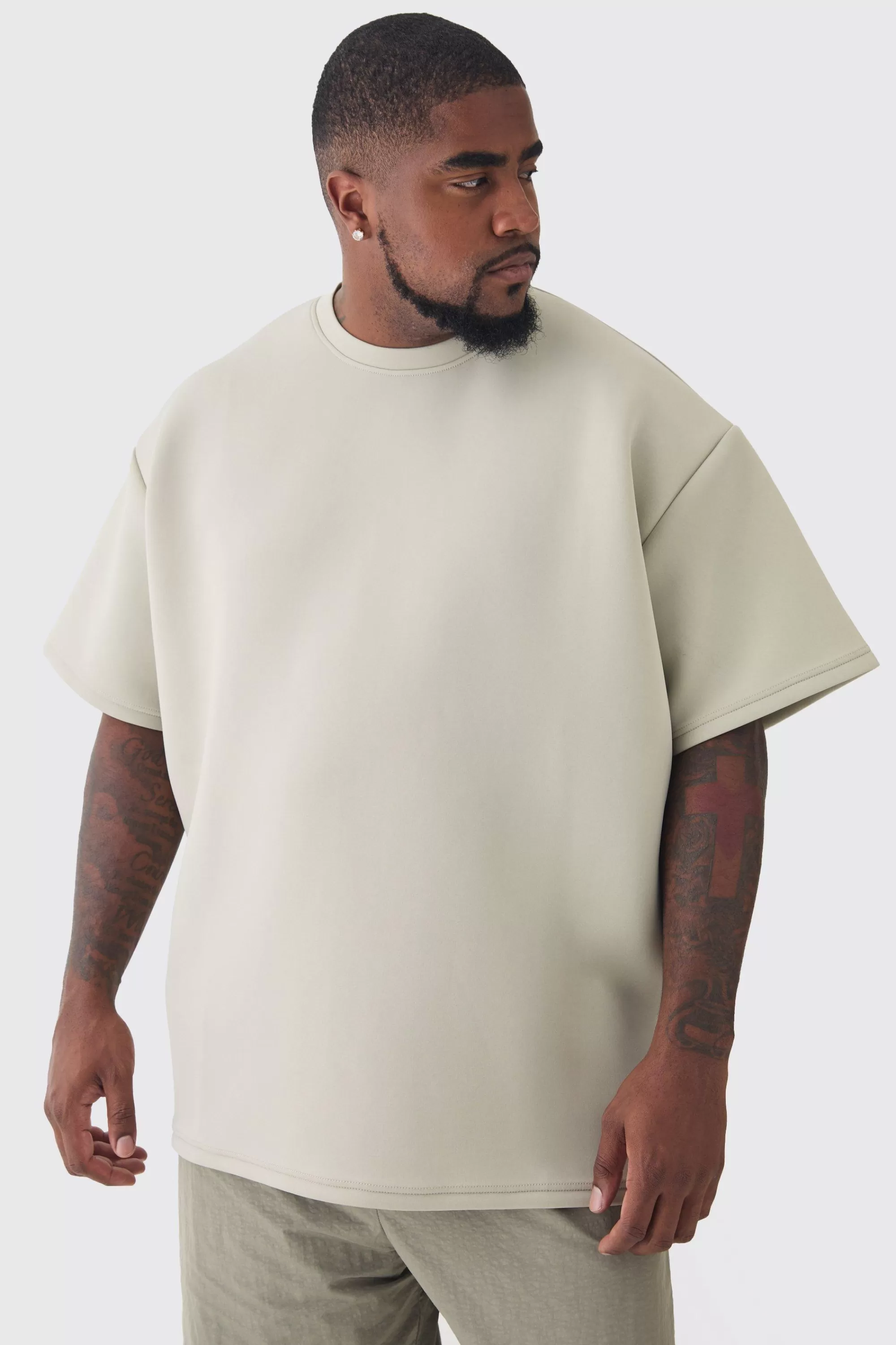 boohooMAN Plus Scuba Oversized T-shirt | UK stone Shop