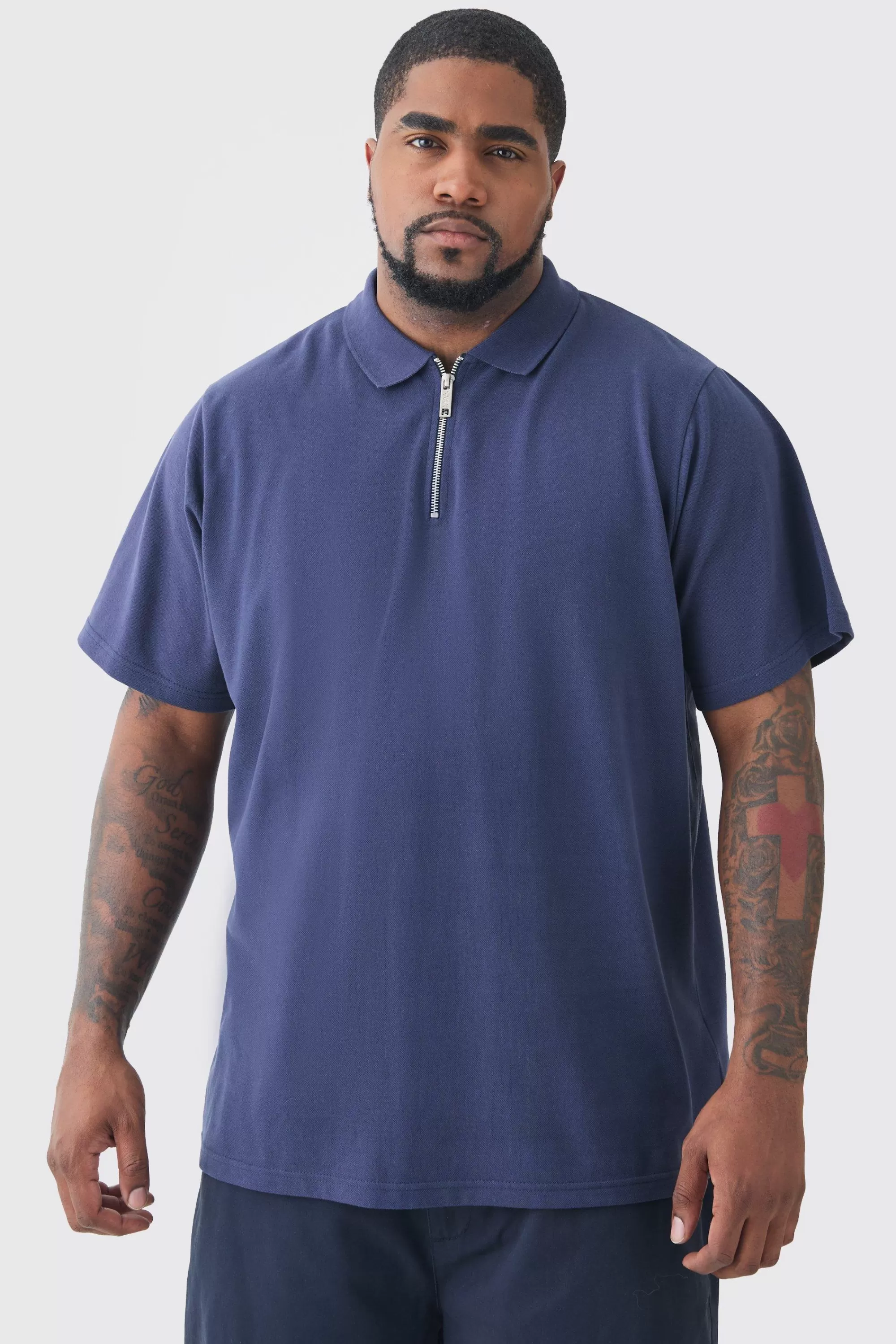 boohooMAN Plus Short Sleeve Pique Polo In | UK navy New